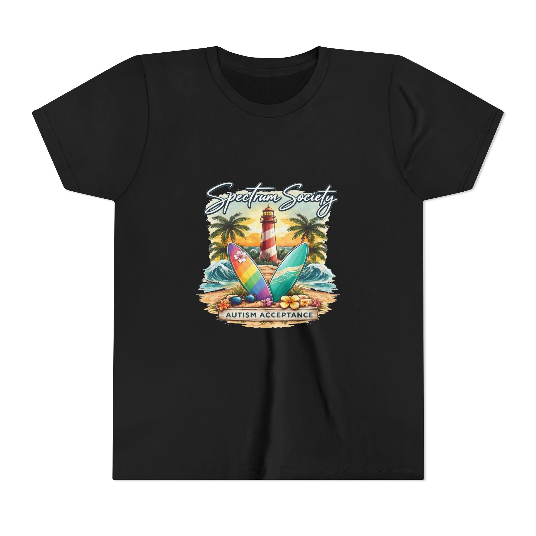 Youth Tee — 'Spectrum Society' Autism Acceptance Surfboard Design