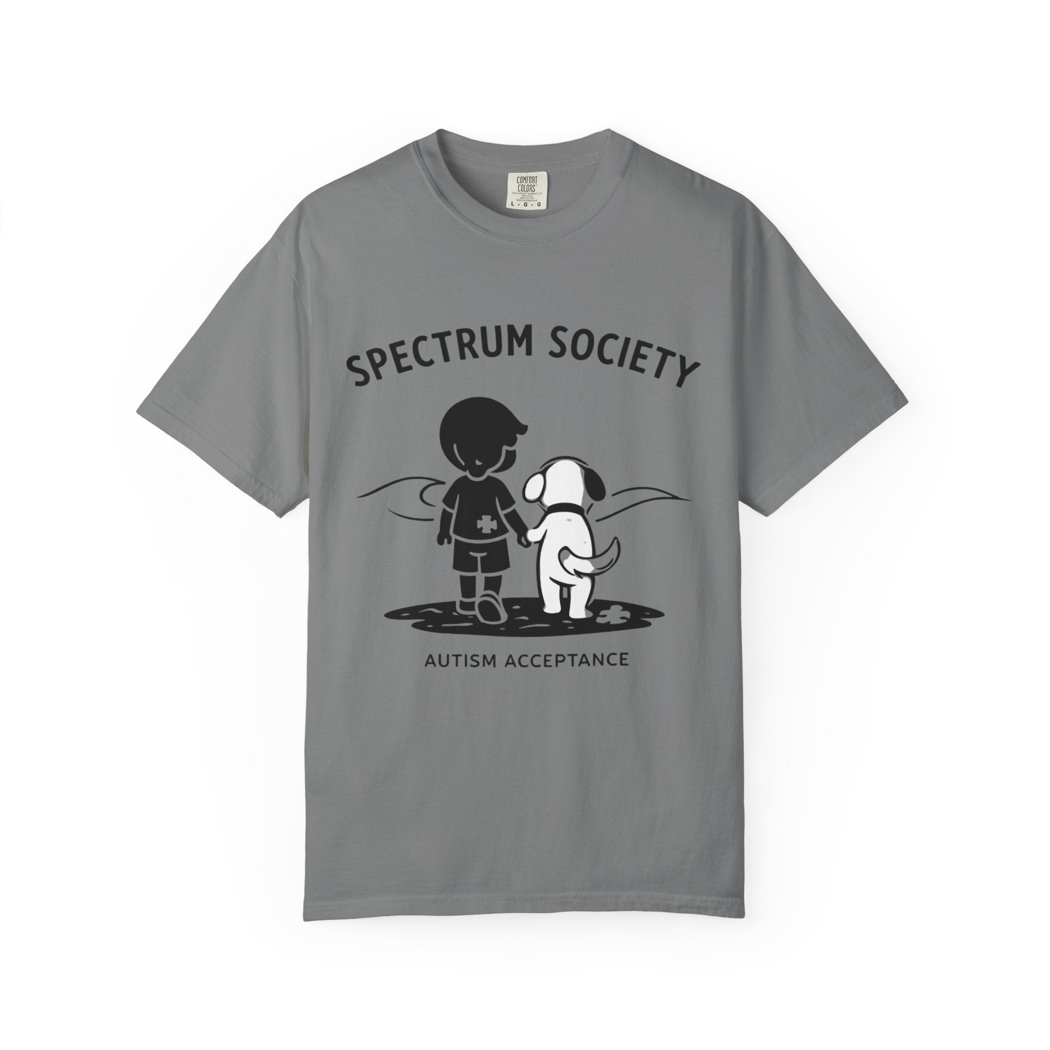 Spectrum Society T-Shirt — Autism Acceptance Tee with Child & Dog Graphic