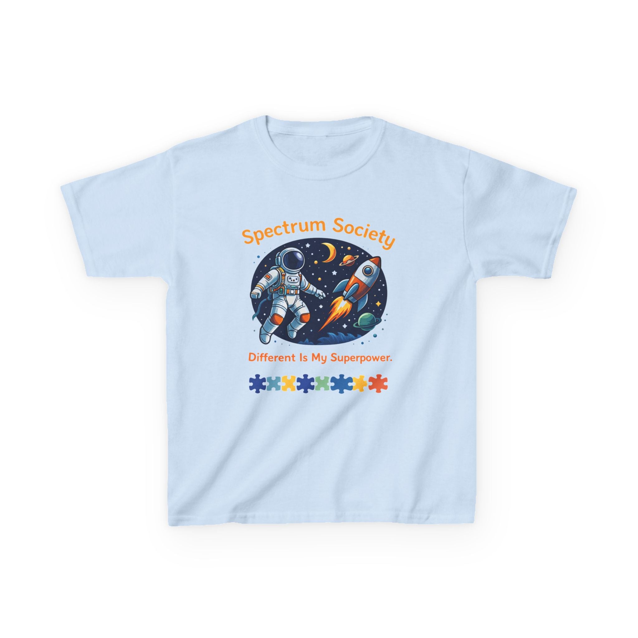 Kids Tee — "Spectrum Society: Different Is My Superpower" Space Astronaut Design