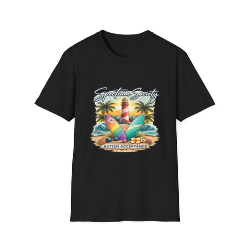 Autism Acceptance Surf Tee — Lighthouse & Surfboards Beach Graphic T-Shirt