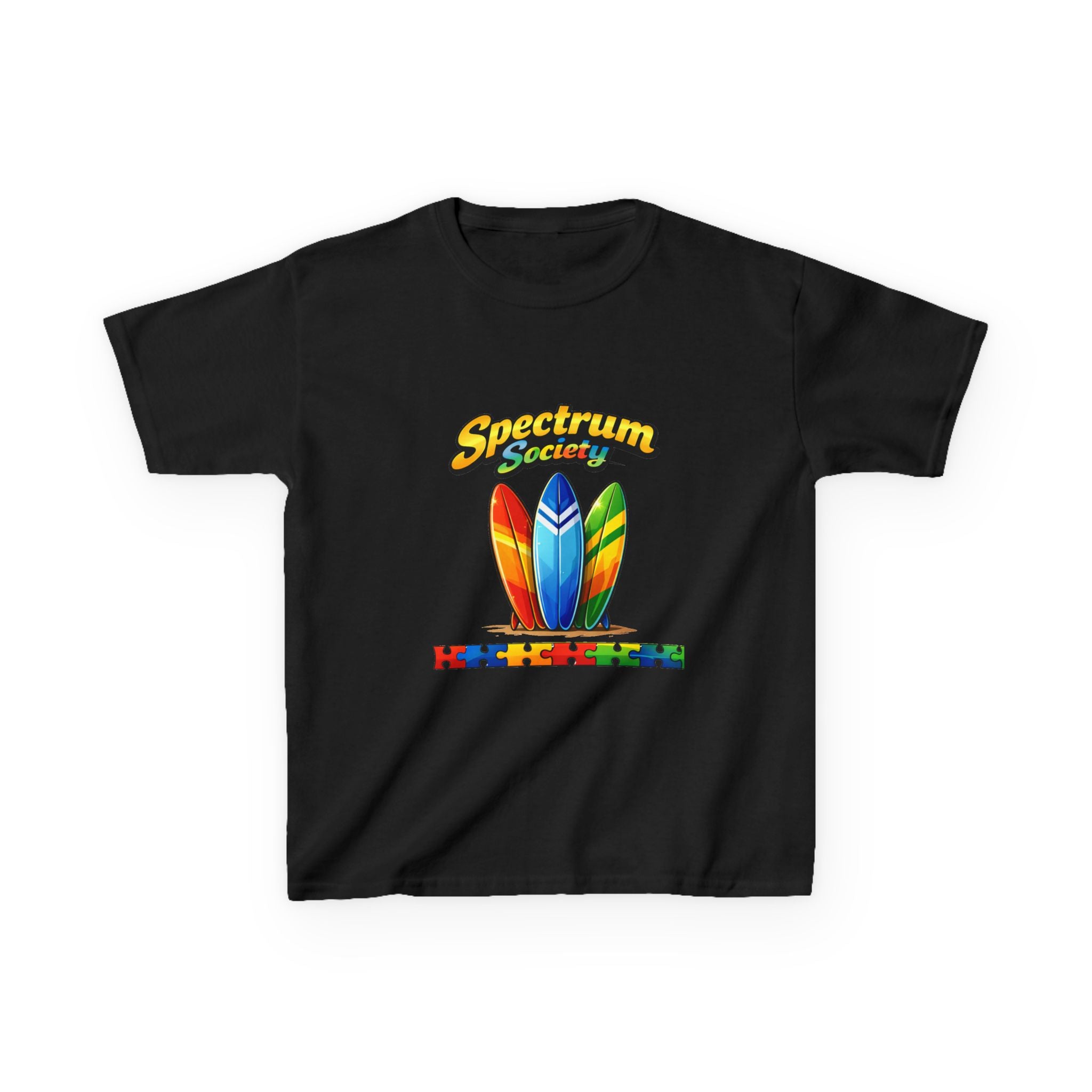 Kids Tee — 'Spectrum Society' Colorful Surfboard Autism Awareness Shirt
