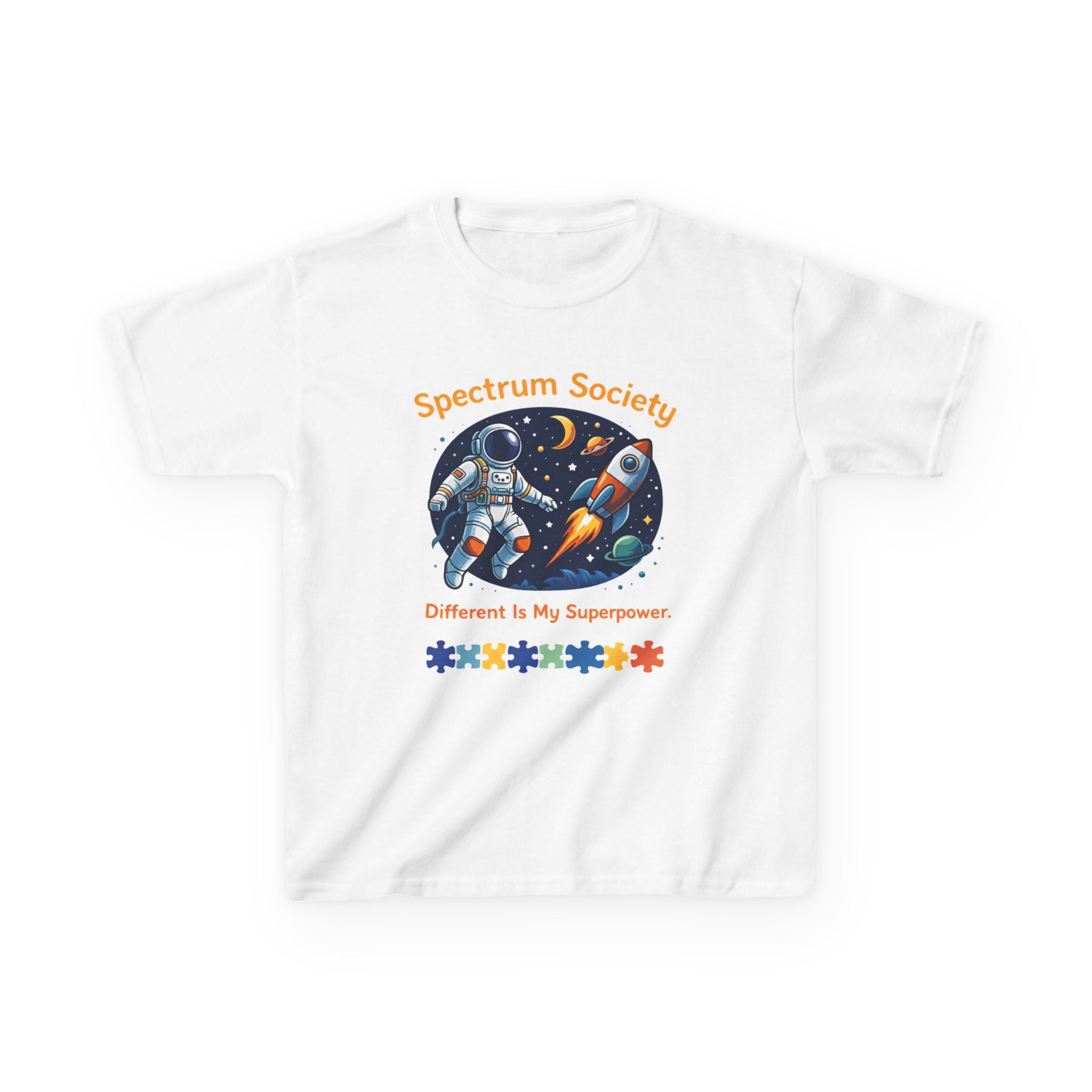 Kids Tee — "Spectrum Society: Different Is My Superpower" Space Astronaut Design