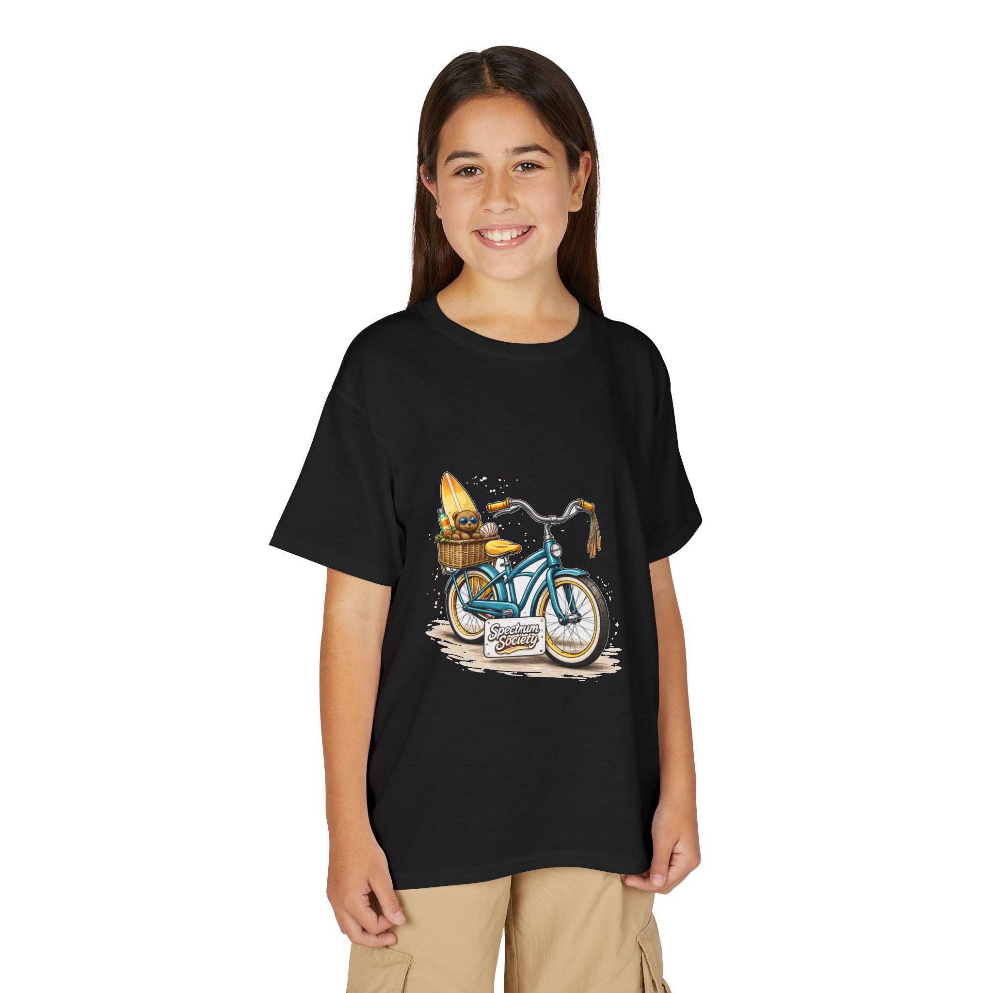 Kids Surfboard Bike T-Shirt – Cute Beach Cruiser Graphic for Youth
