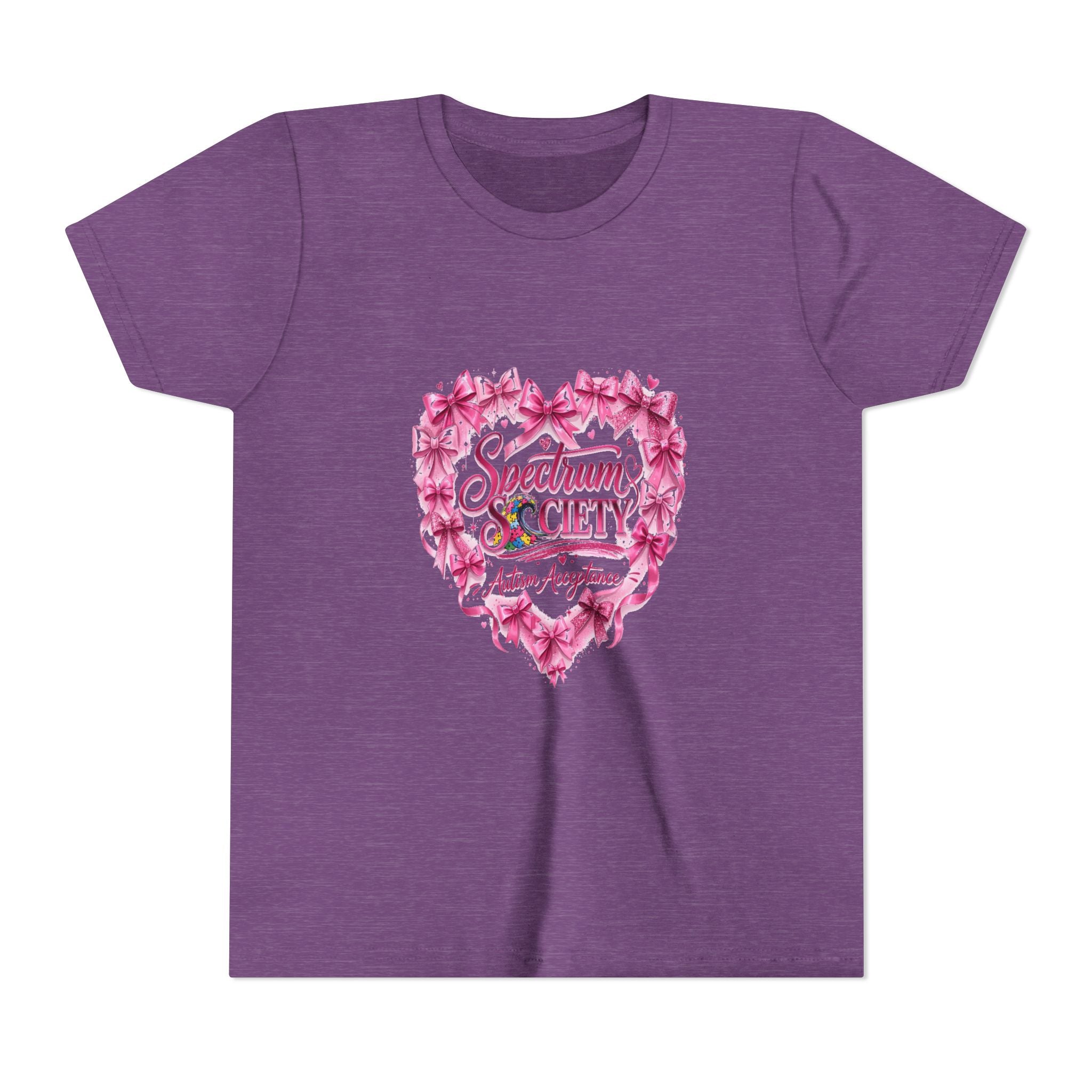 Youth Tee — "Spectrum Society" Pink Floral Heart Autism Awareness Shirt