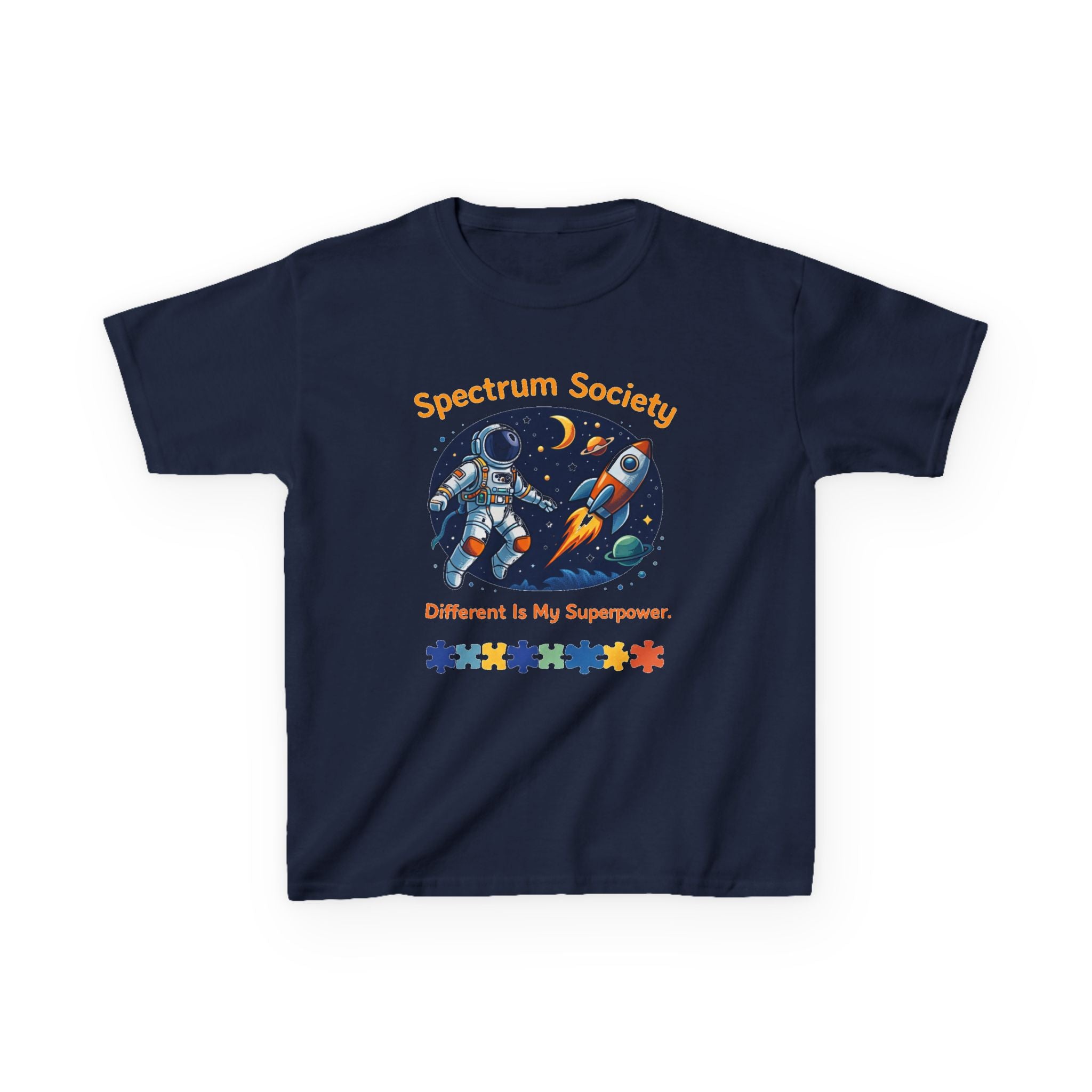 Kids Tee — "Spectrum Society: Different Is My Superpower" Space Astronaut Design