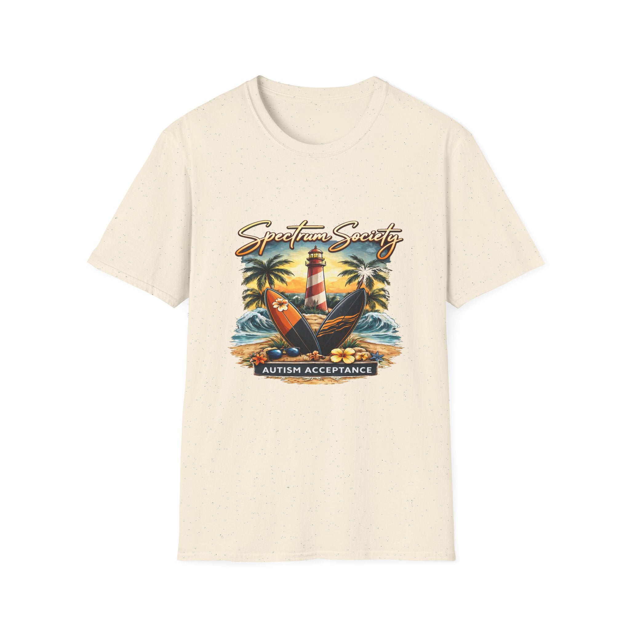 Autism Acceptance 'Spectrum Society' Beach T‑Shirt — Lighthouse & Surf Design
