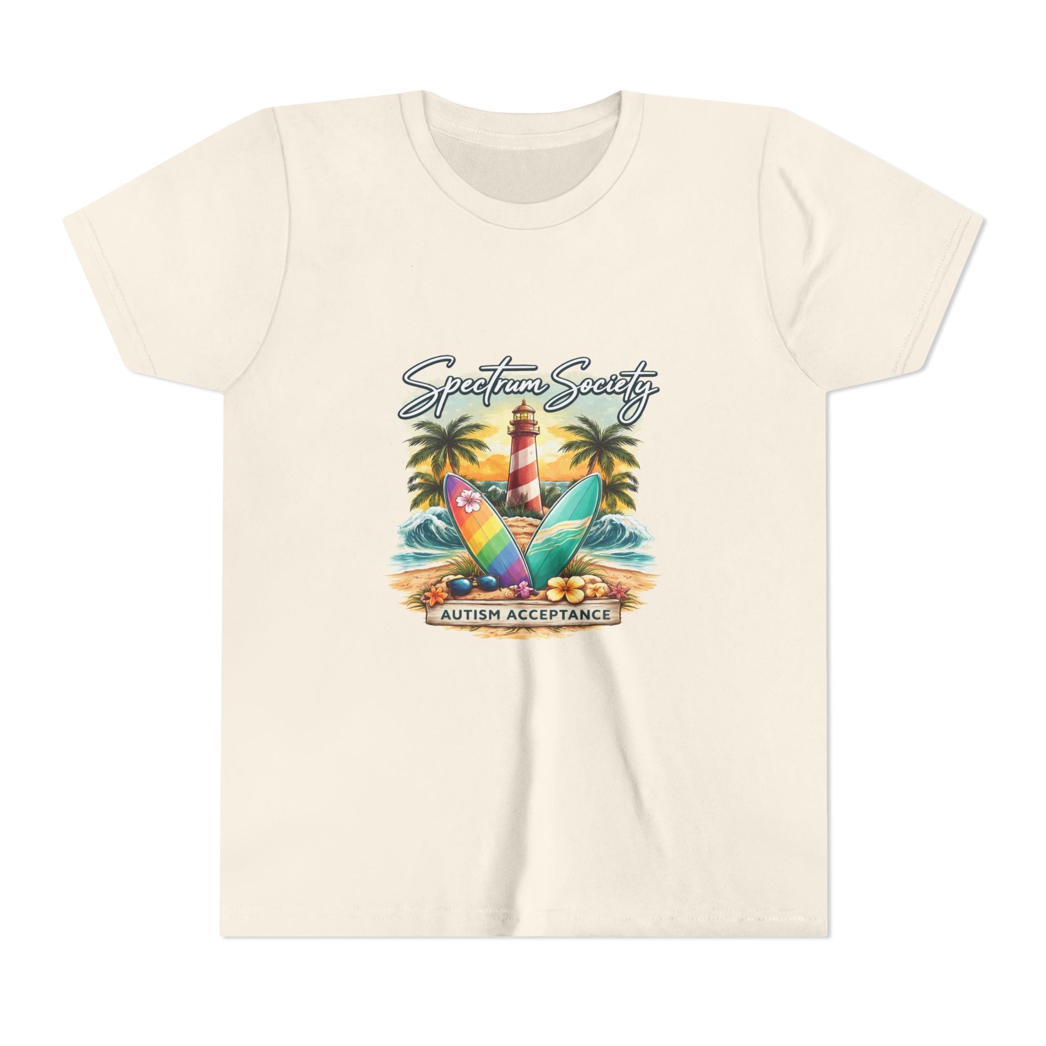 Youth Tee — 'Spectrum Society' Autism Acceptance Surfboard Design