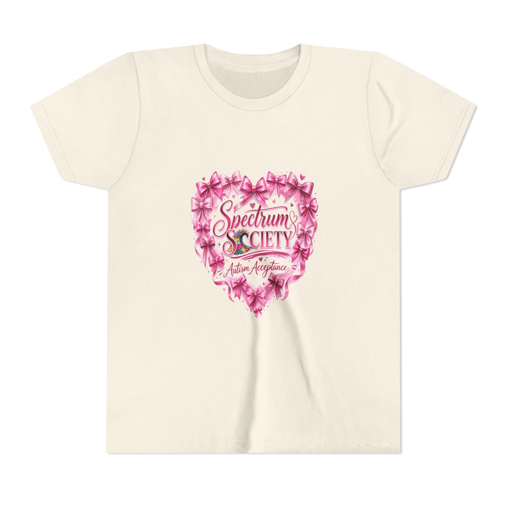 Youth Tee — "Spectrum Society" Pink Floral Heart Autism Awareness Shirt