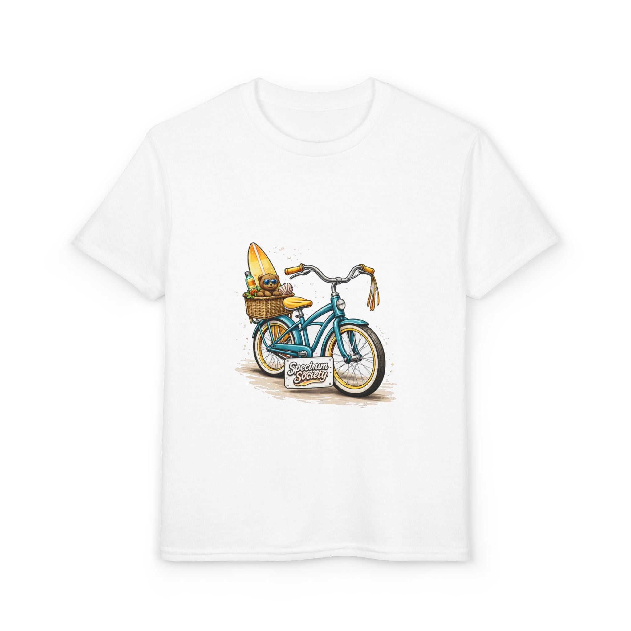 Kids Surfboard Bike T-Shirt – Cute Beach Cruiser Graphic for Youth
