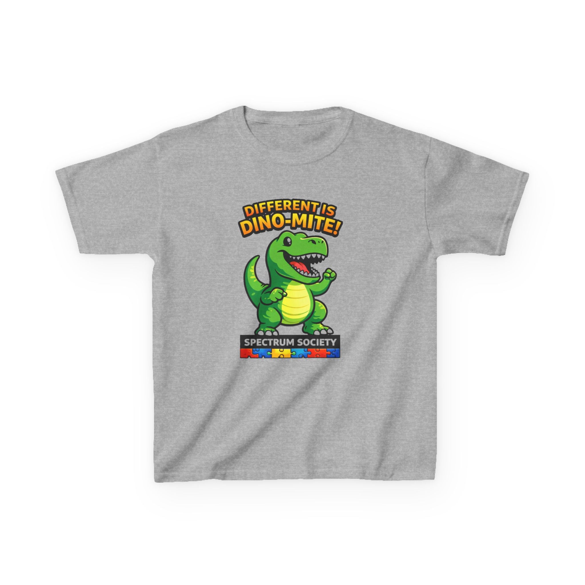 Kids T‑Shirt — “Different is Dino‑Mite!” Dinosaur Autism Awareness Tee