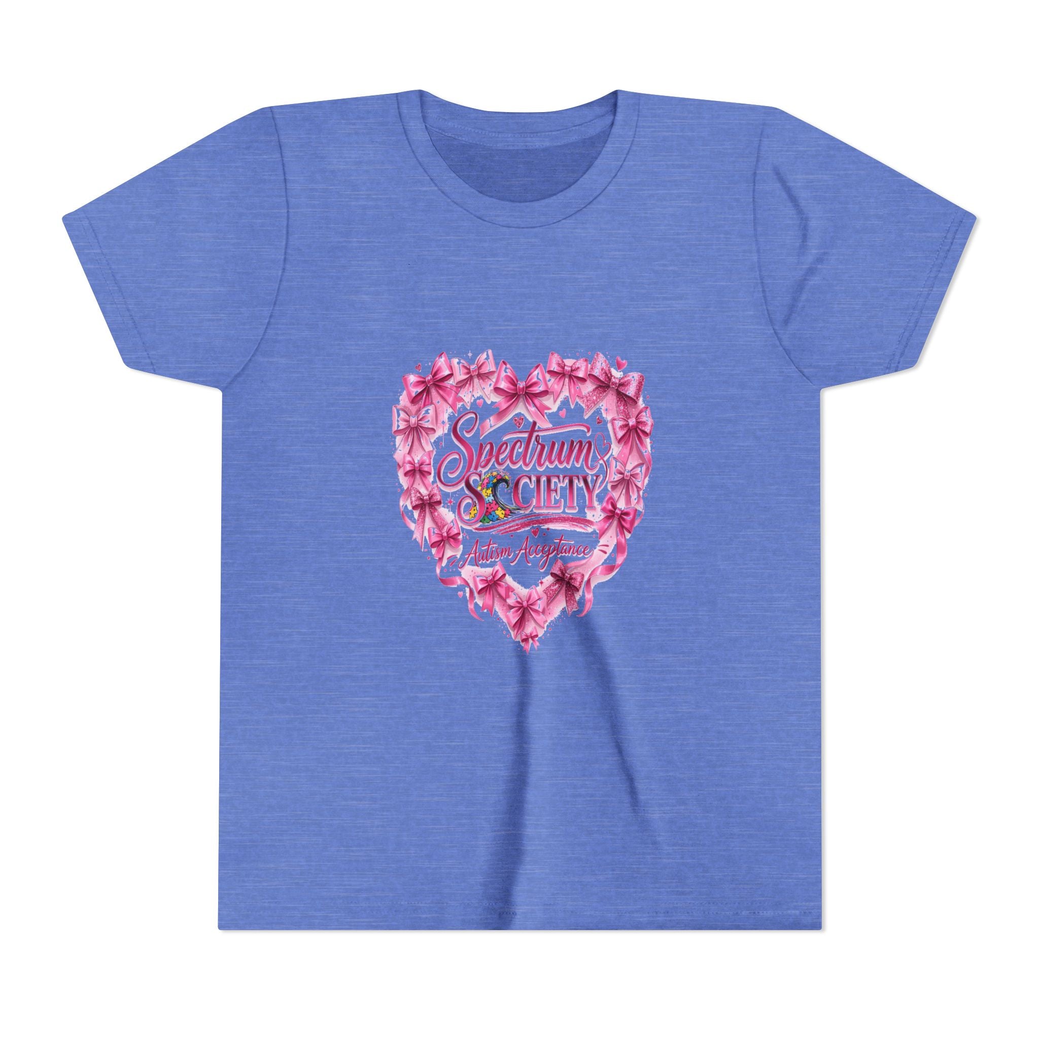 Youth Tee — "Spectrum Society" Pink Floral Heart Autism Awareness Shirt