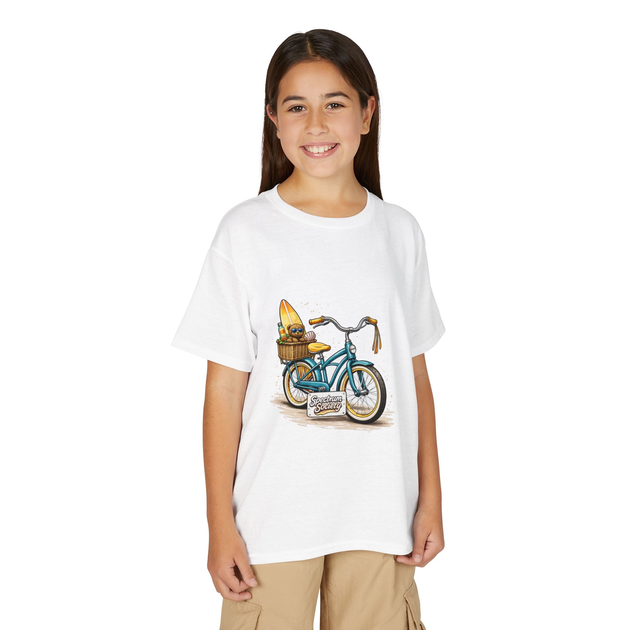 Kids Surfboard Bike T-Shirt – Cute Beach Cruiser Graphic for Youth