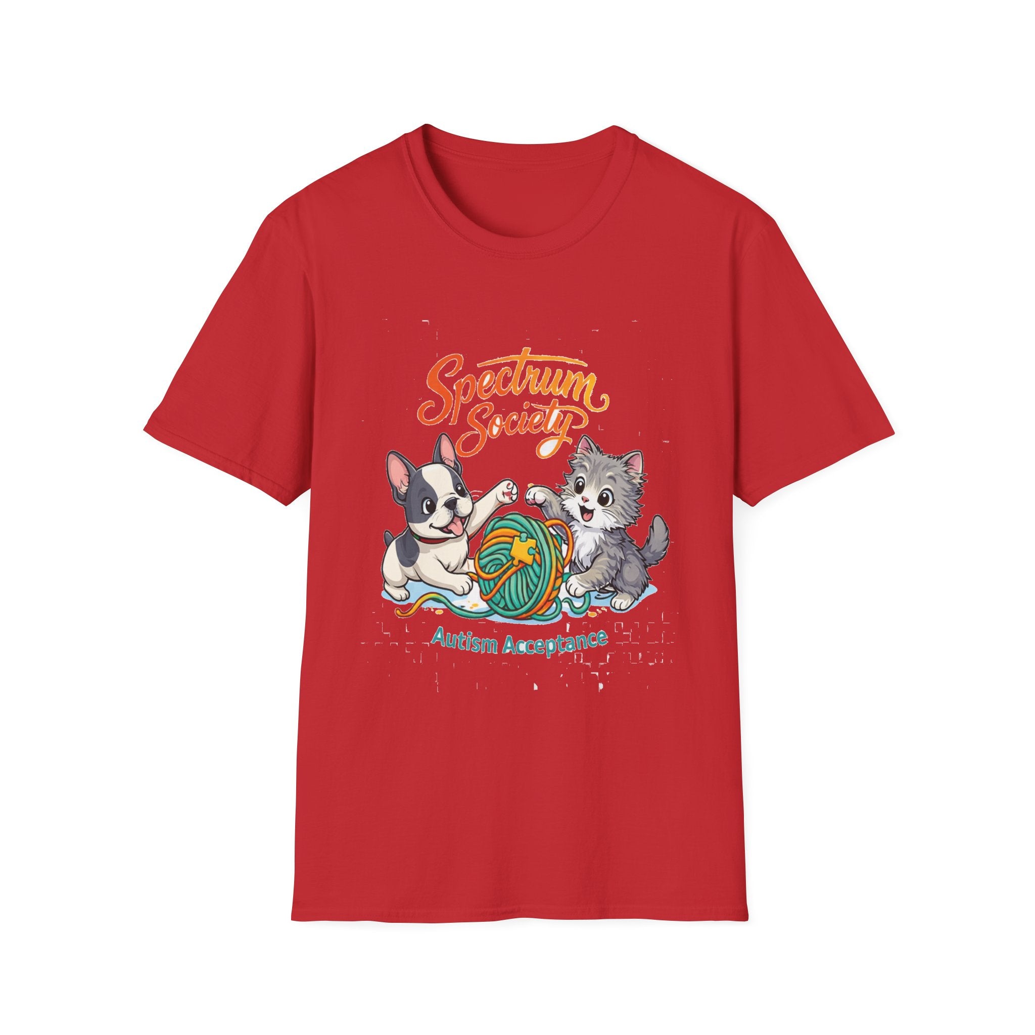 Autism Acceptance T-Shirt — 'Spectrum Society' Cute Cat & Dog Design