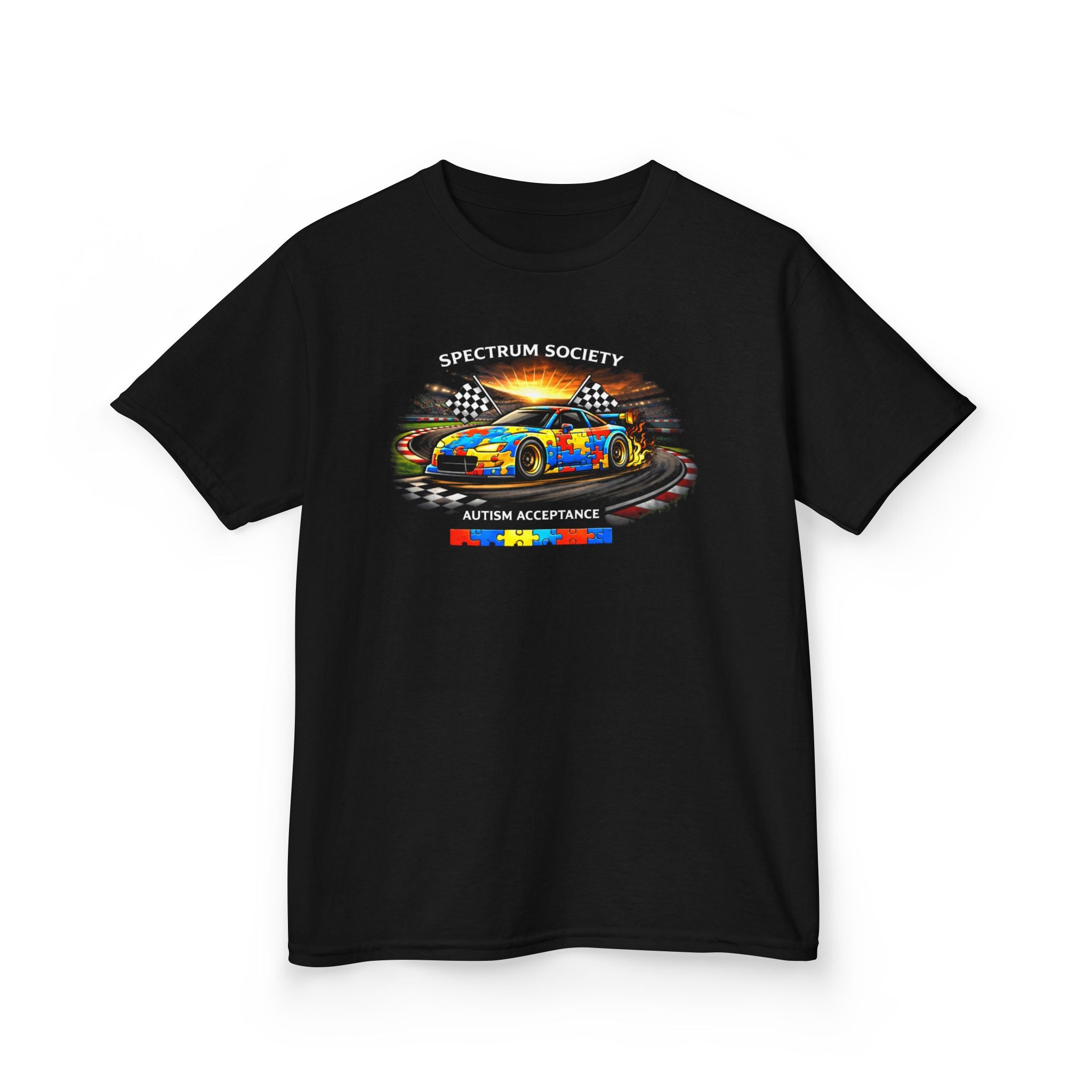 Kids Tee — Spectrum Society Autism Acceptance Rainbow Car Design