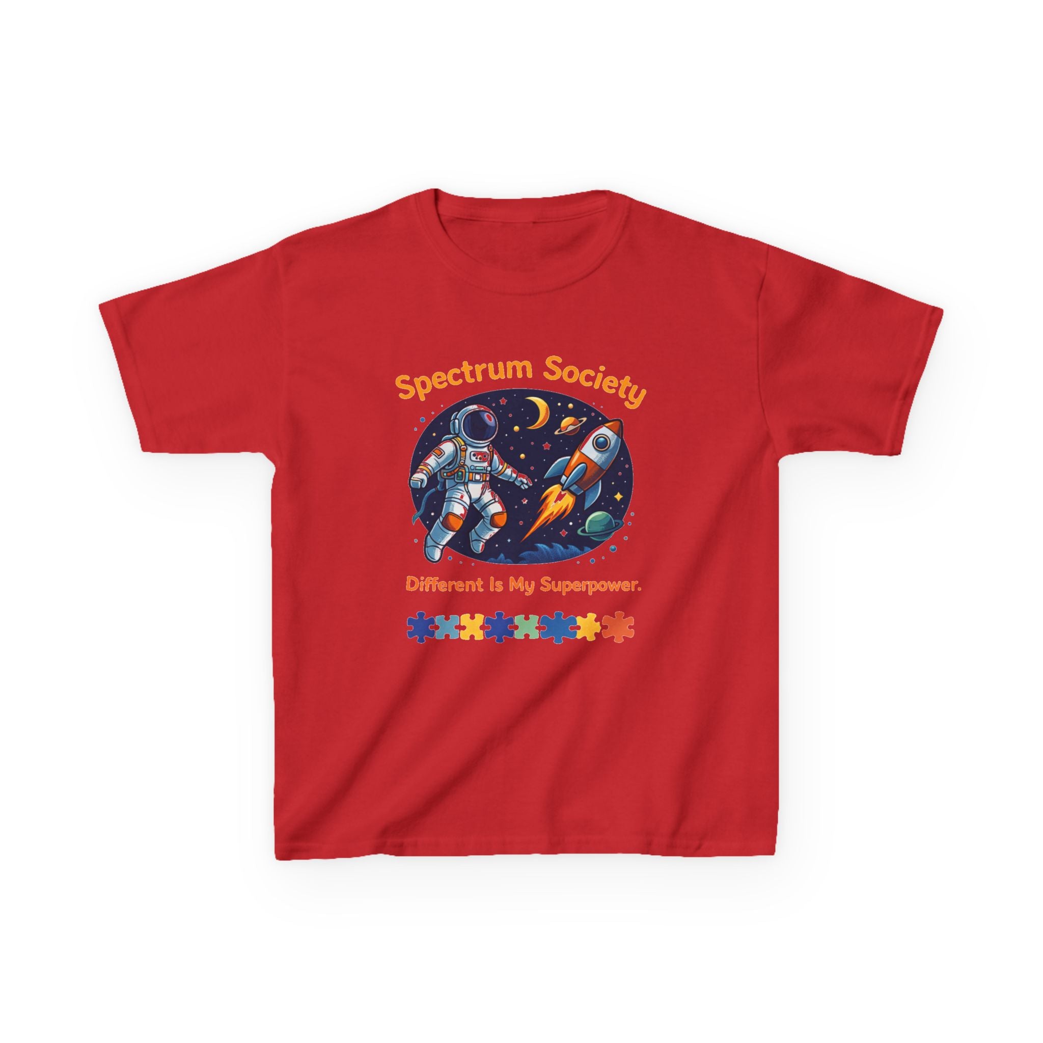 Kids Tee — "Spectrum Society: Different Is My Superpower" Space Astronaut Design