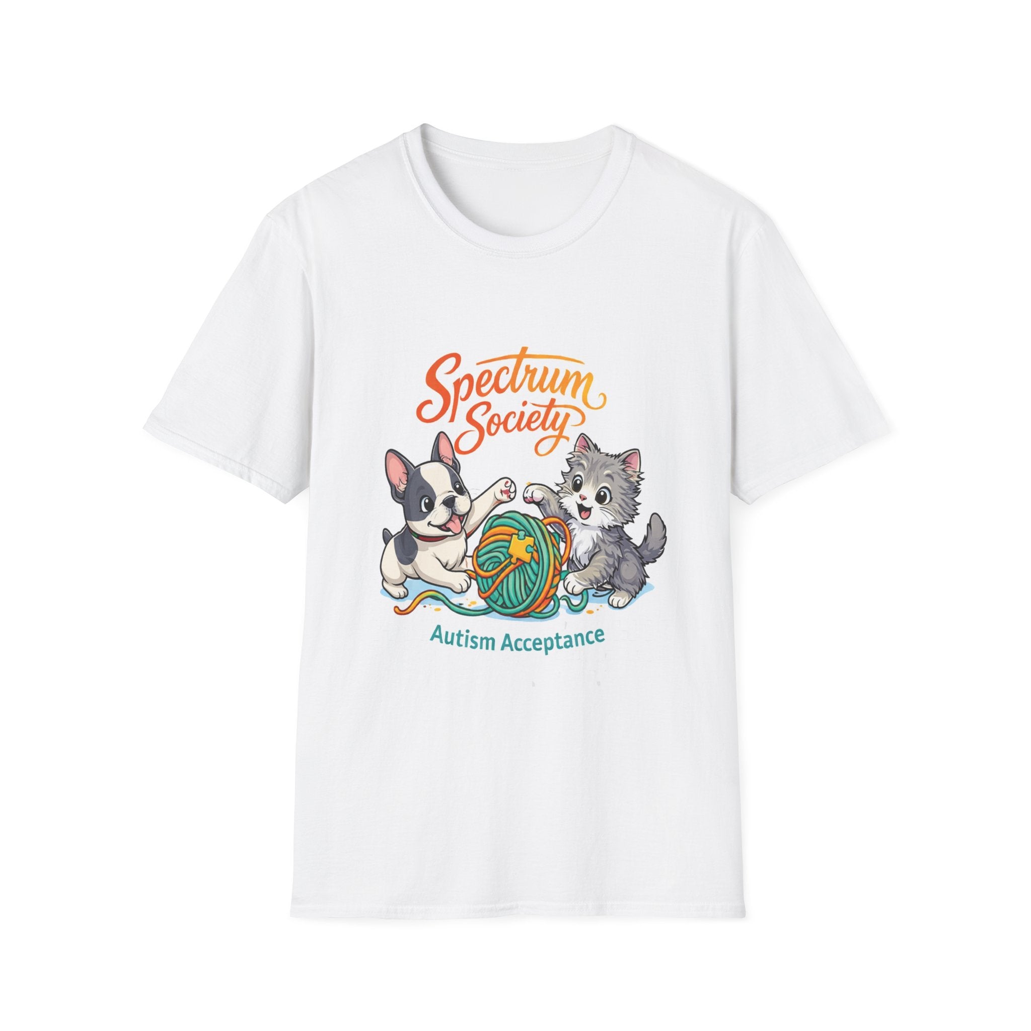 Autism Acceptance T-Shirt — 'Spectrum Society' Cute Cat & Dog Design