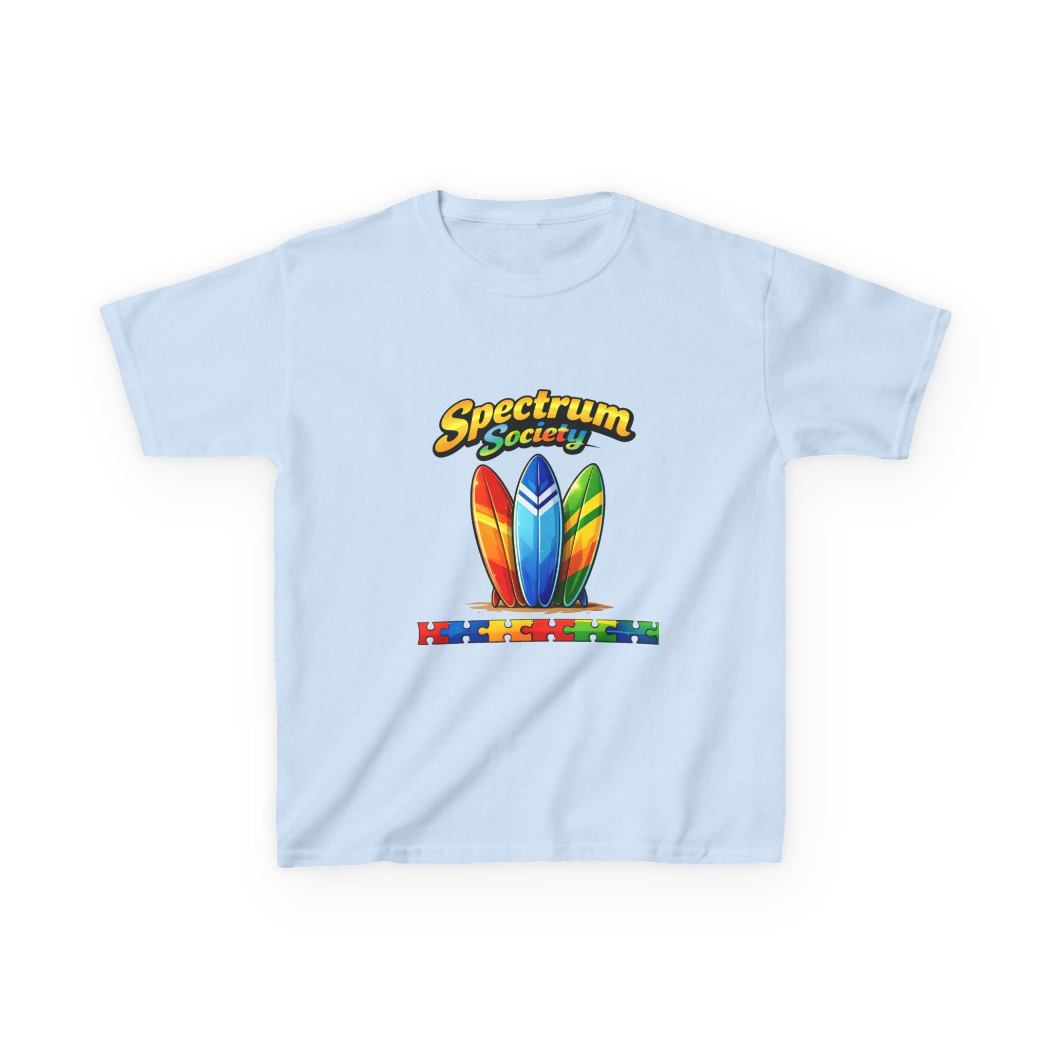 Kids Tee — 'Spectrum Society' Colorful Surfboard Autism Awareness Shirt