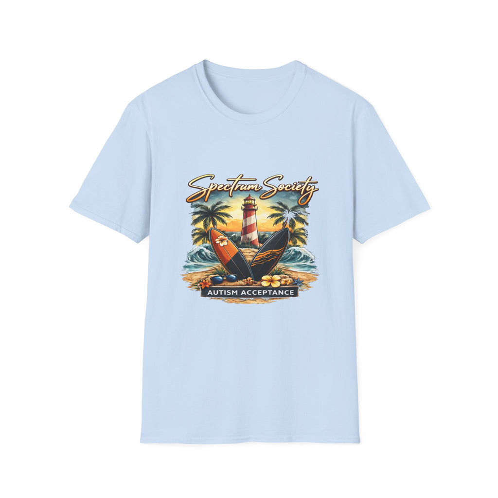 Autism Acceptance 'Spectrum Society' Beach T‑Shirt — Lighthouse & Surf Design