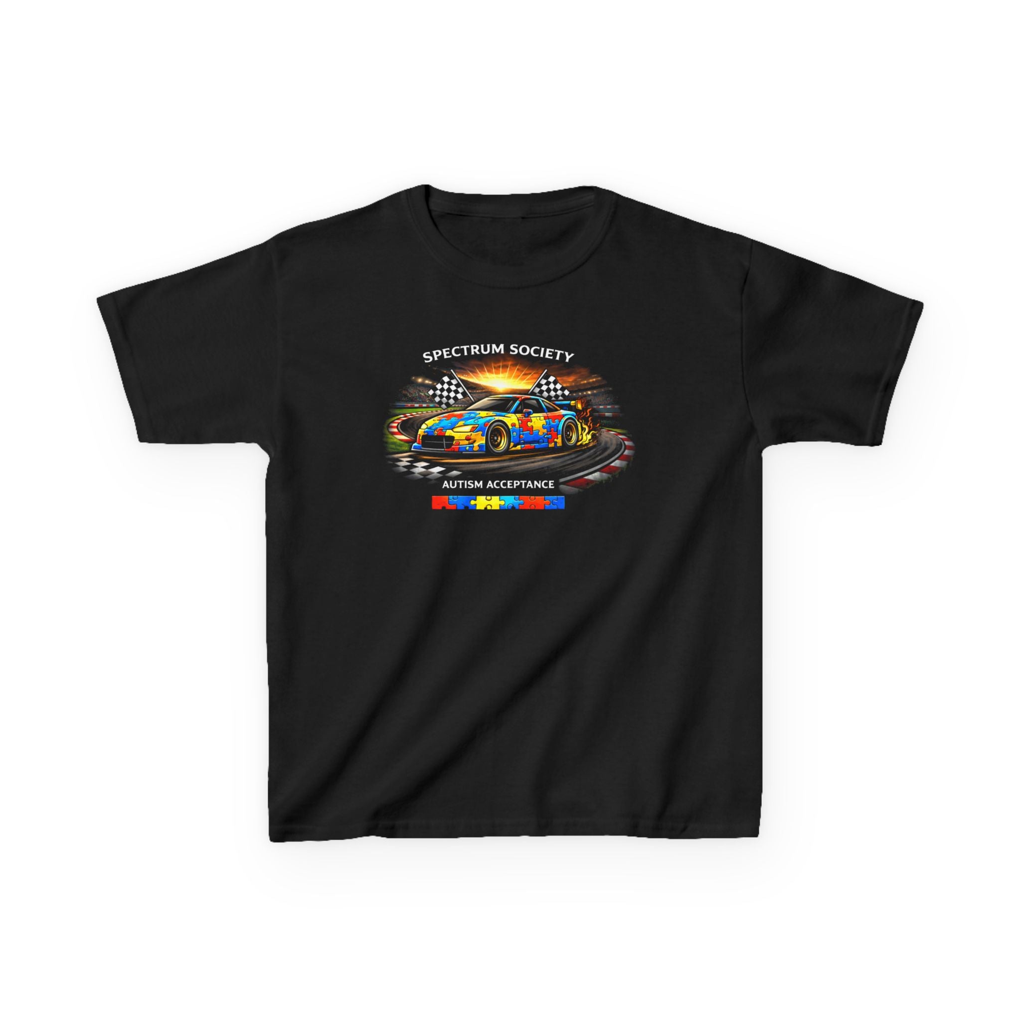 Kids Tee — Spectrum Society Autism Acceptance Rainbow Car Design