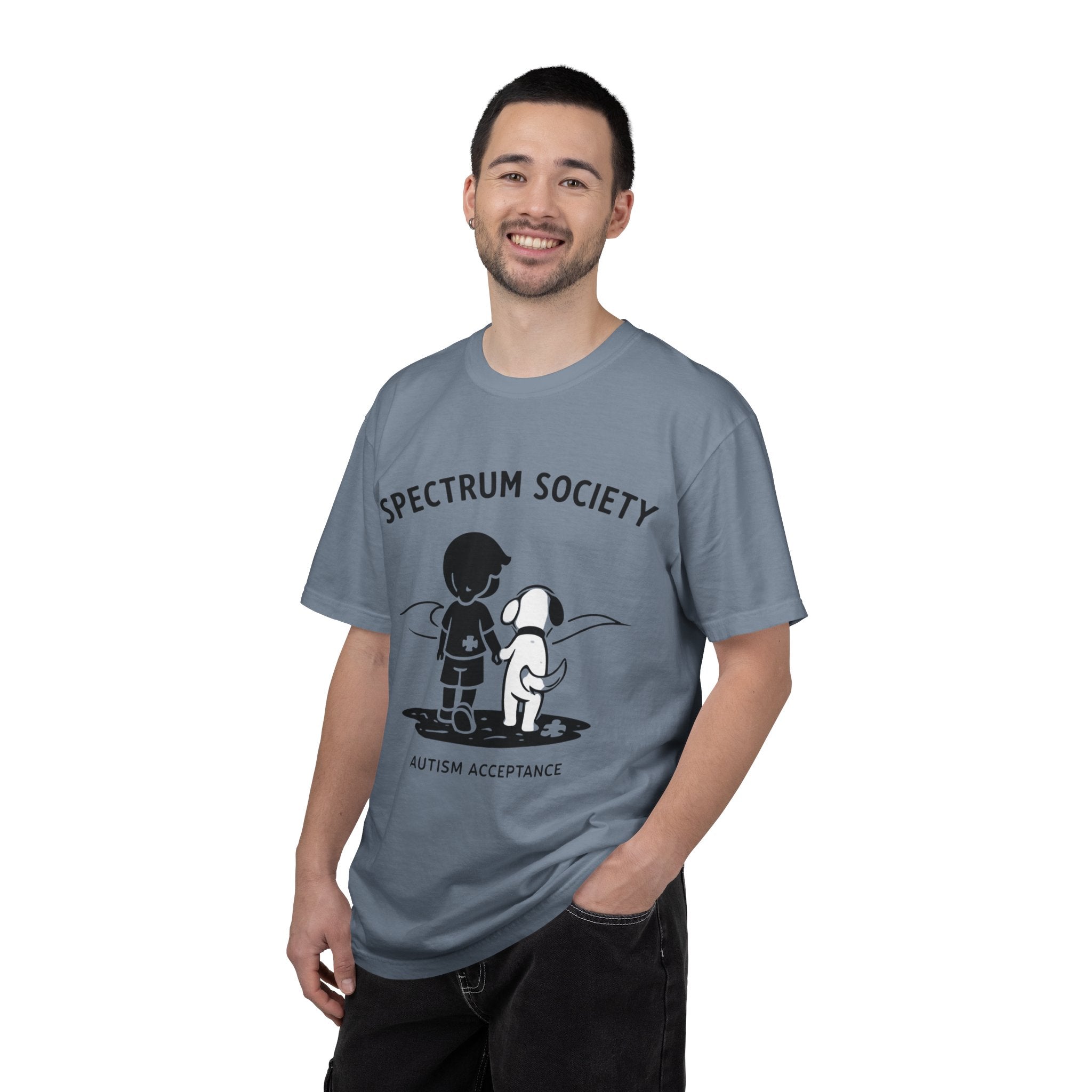 Spectrum Society T-Shirt — Autism Acceptance Tee with Child & Dog Graphic