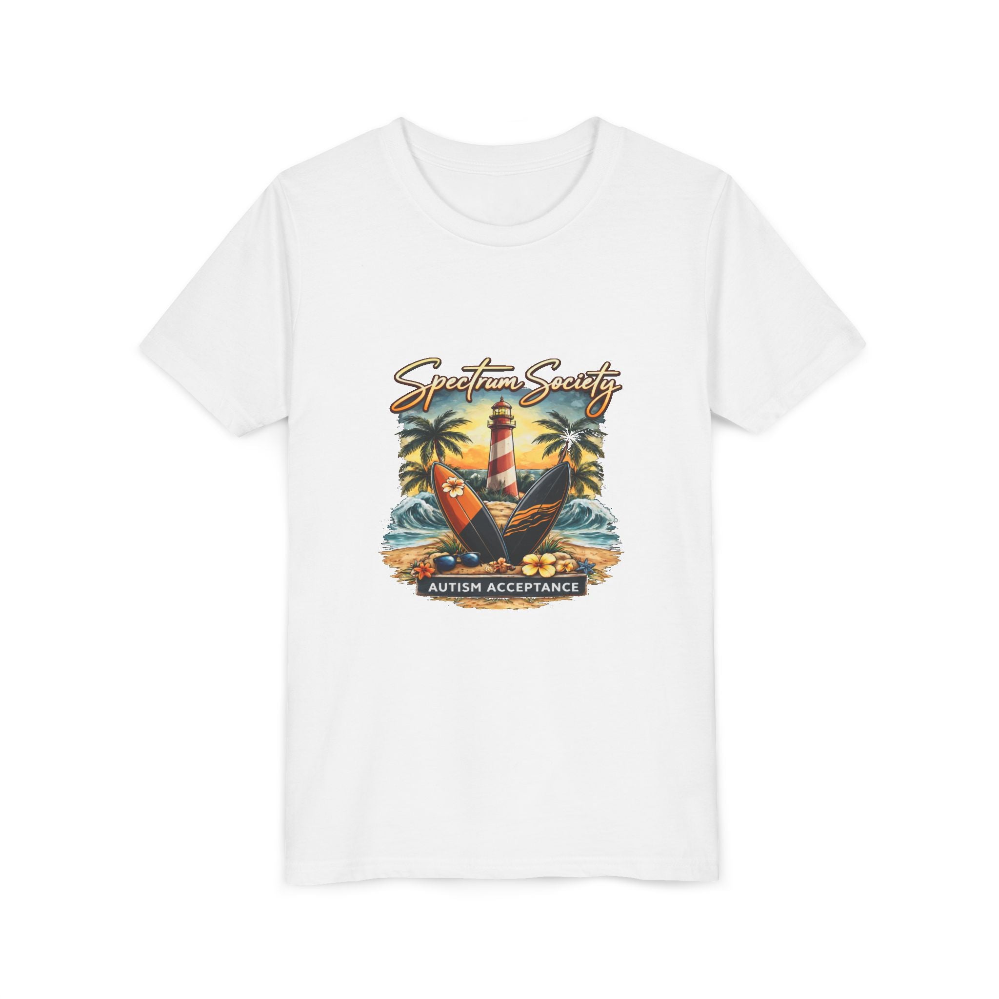 Youth Tee — 'Spectrum Society' Lighthouse Surf Autism Acceptance Shirt