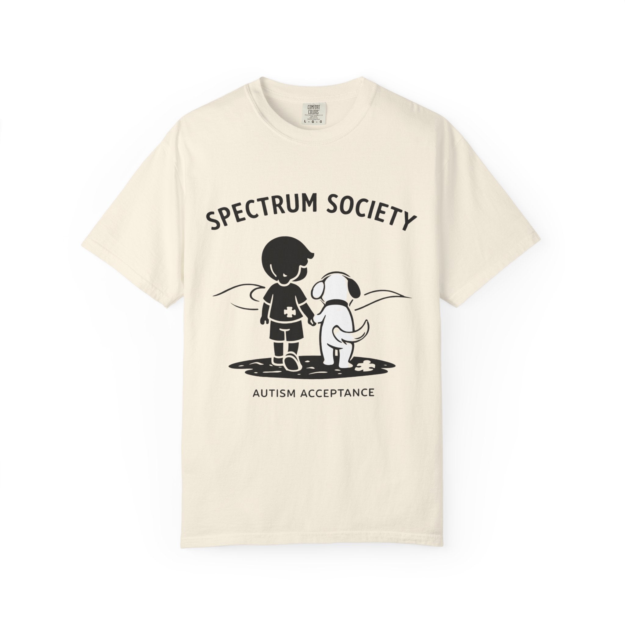 Spectrum Society T-Shirt — Autism Acceptance Tee with Child & Dog Graphic