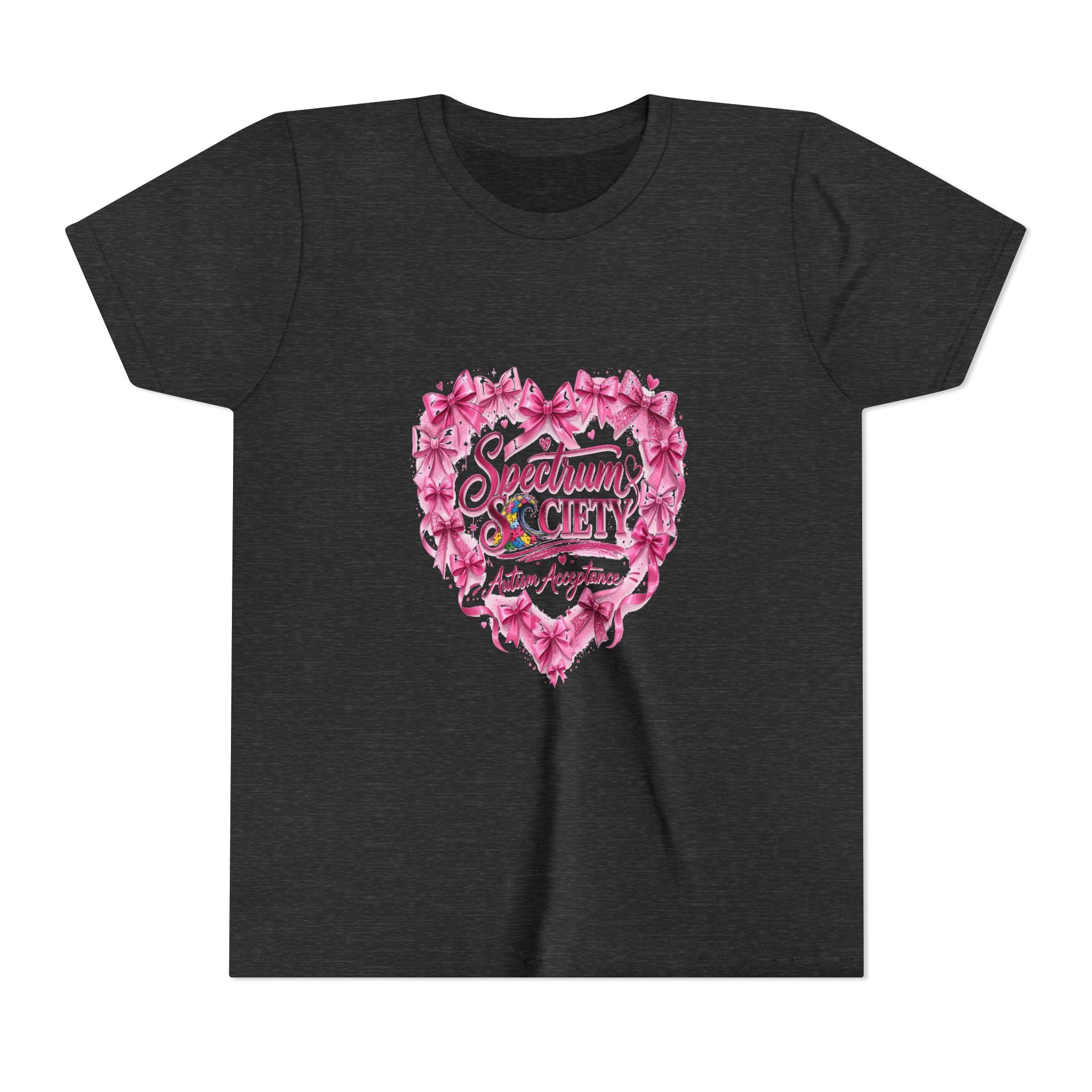 Youth Tee — "Spectrum Society" Pink Floral Heart Autism Awareness Shirt
