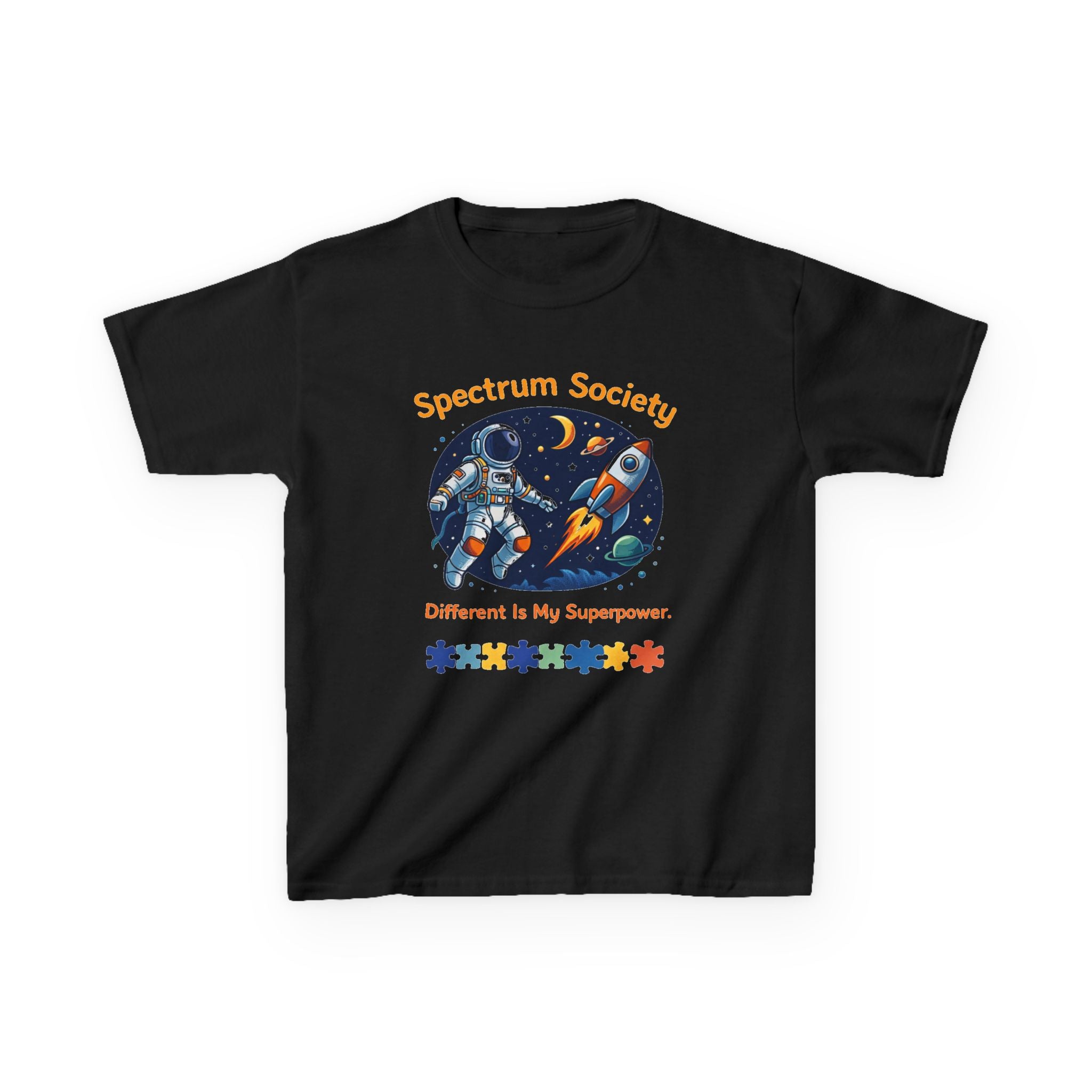 Kids Tee — "Spectrum Society: Different Is My Superpower" Space Astronaut Design
