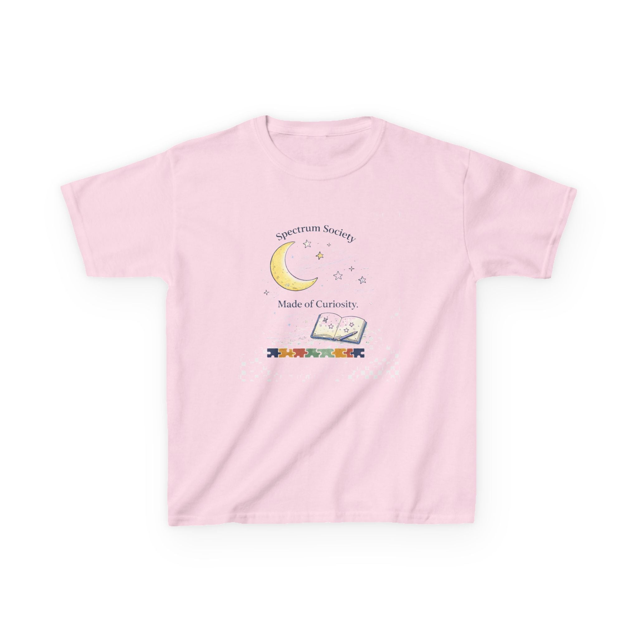 Kids Moon & Paintbook T‑Shirt — 'Spectrum Seeking, Made of Stardust'