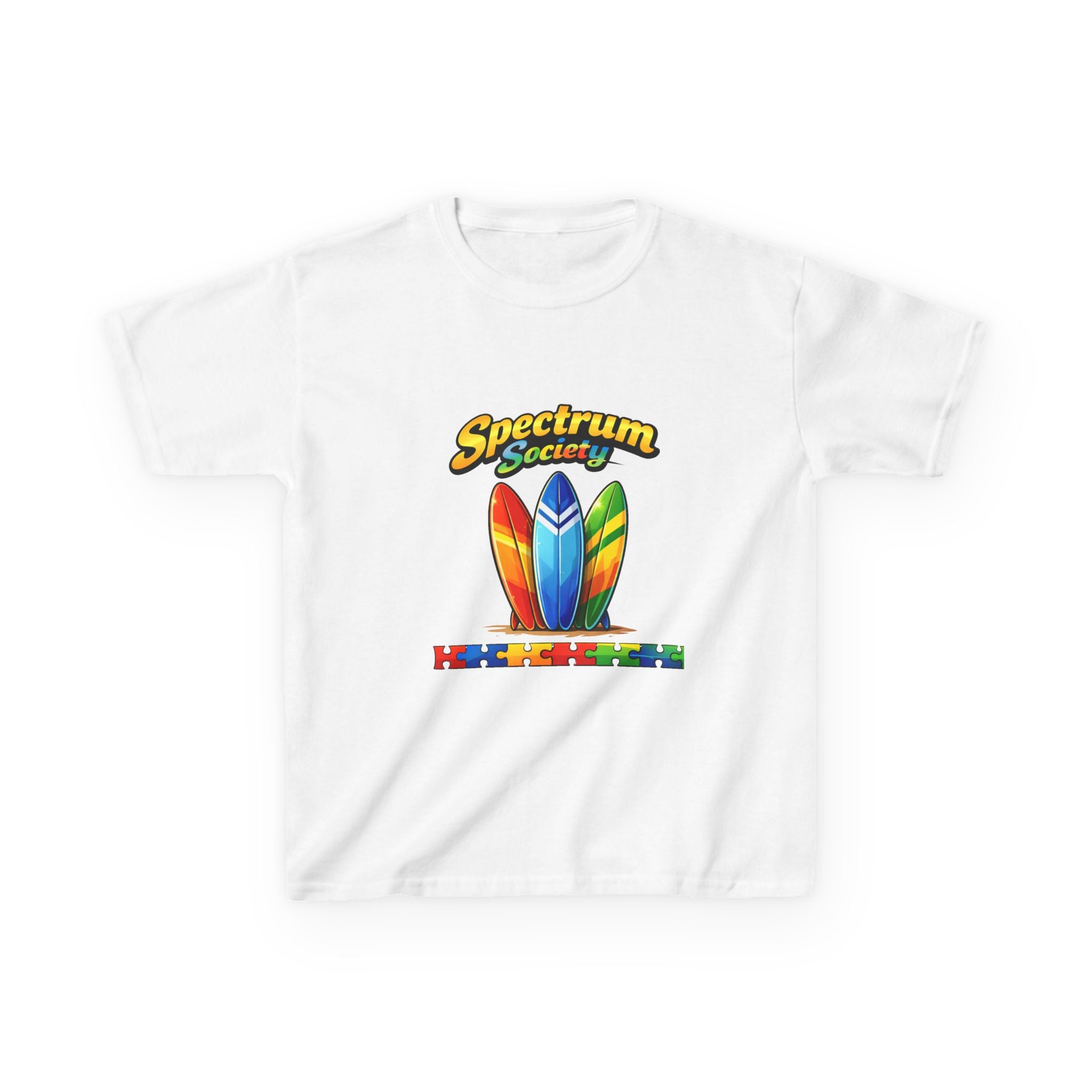 Kids Tee — 'Spectrum Society' Colorful Surfboard Autism Awareness Shirt
