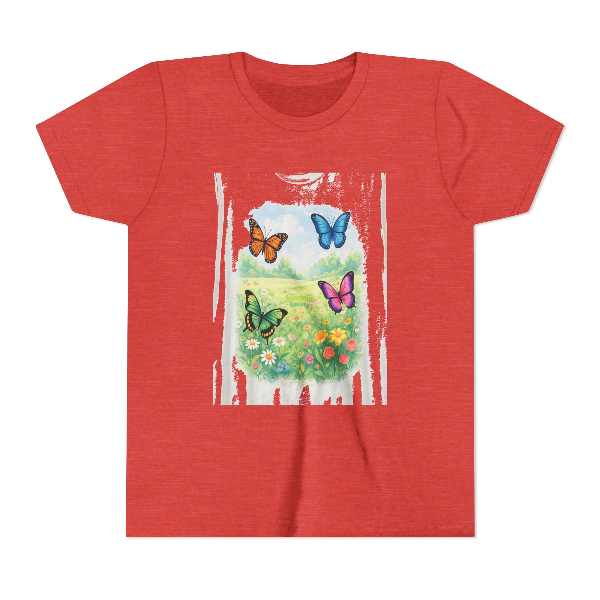 Youth Tee — Colorful Butterflies Meadow Design