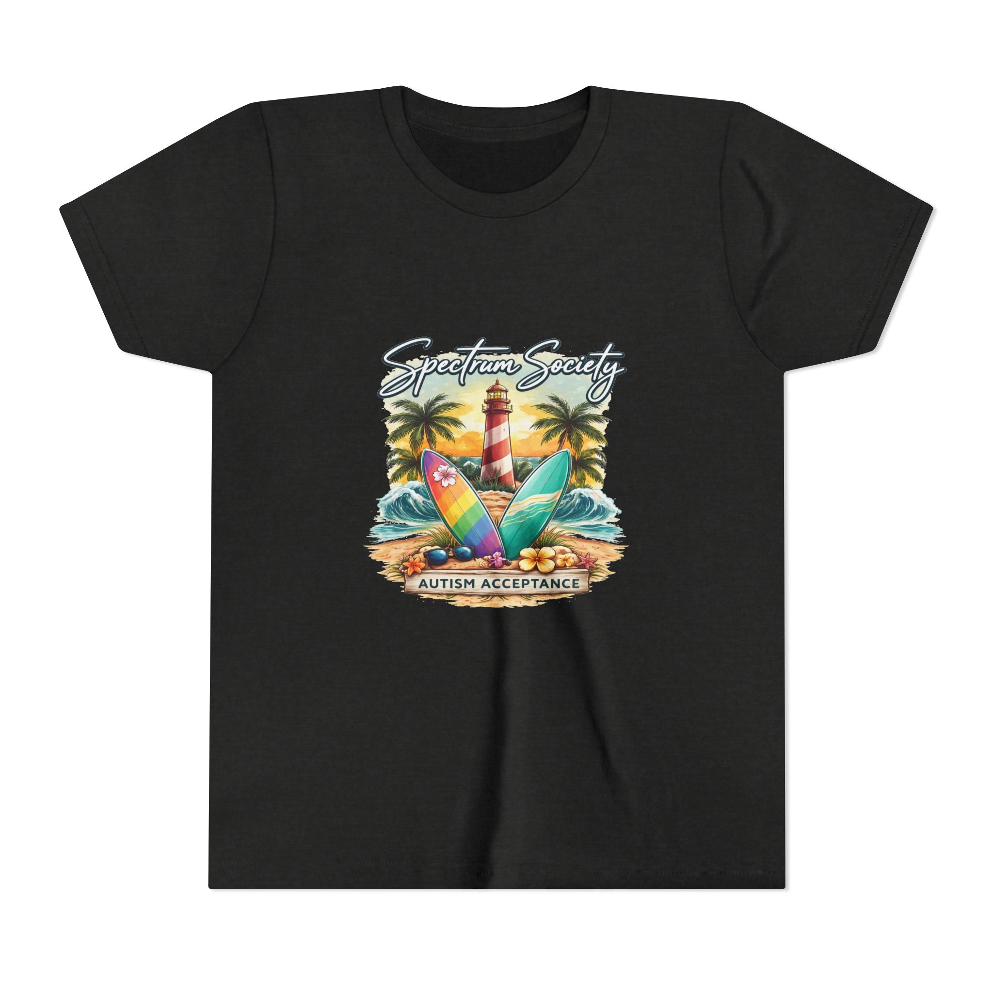Youth Tee — 'Spectrum Society' Autism Acceptance Surfboard Design