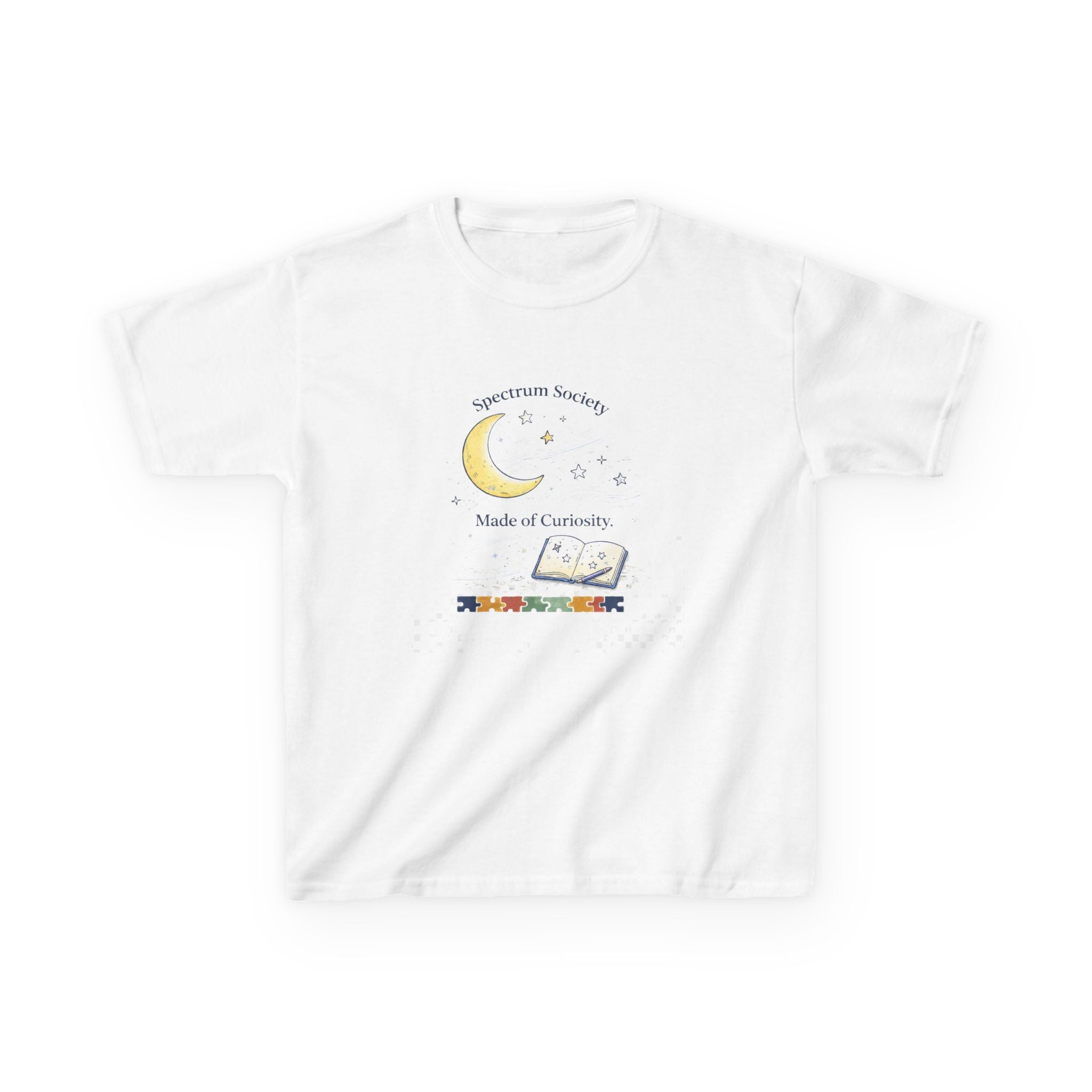 Kids Moon & Paintbook T‑Shirt — 'Spectrum Seeking, Made of Stardust'