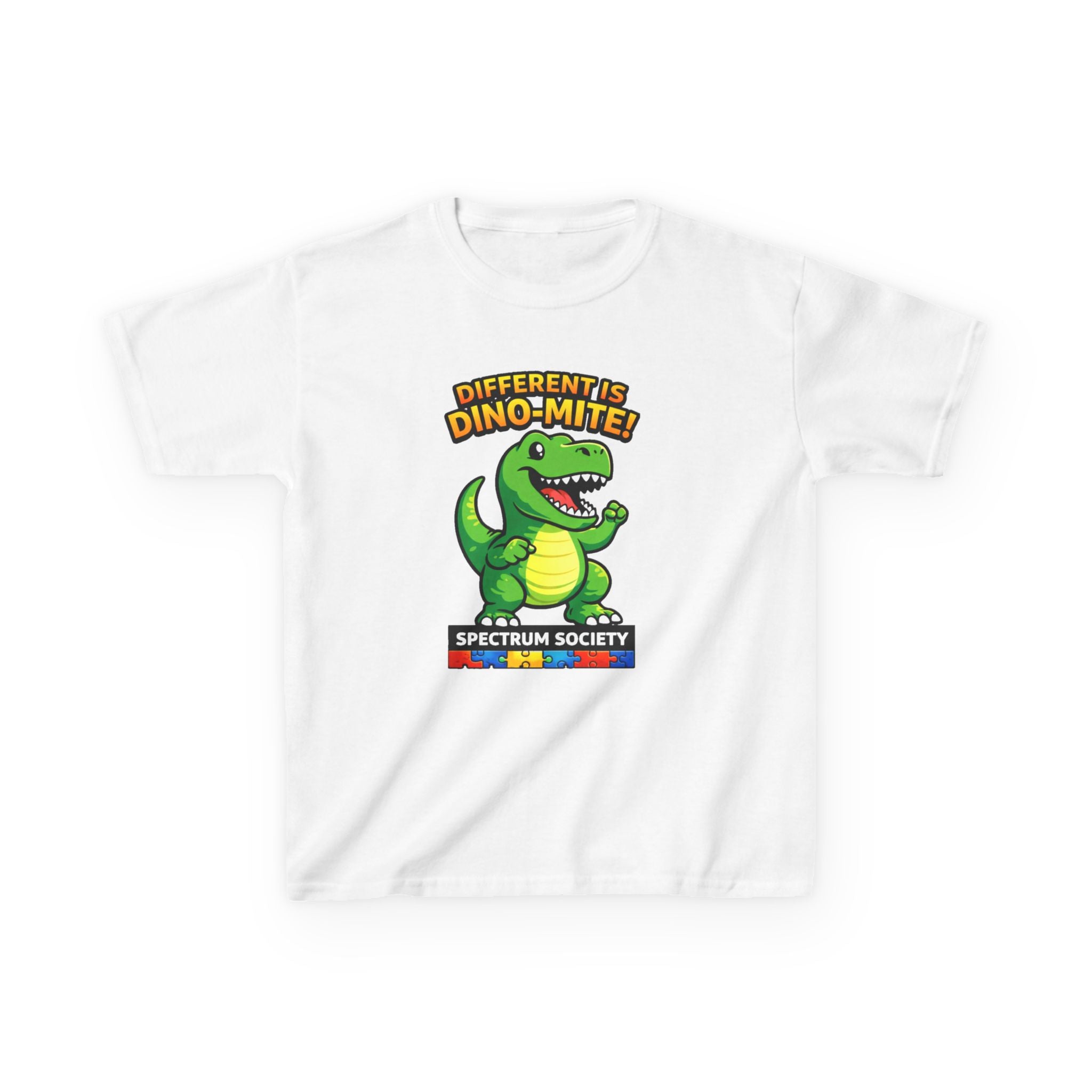 Kids T‑Shirt — “Different is Dino‑Mite!” Dinosaur Autism Awareness Tee