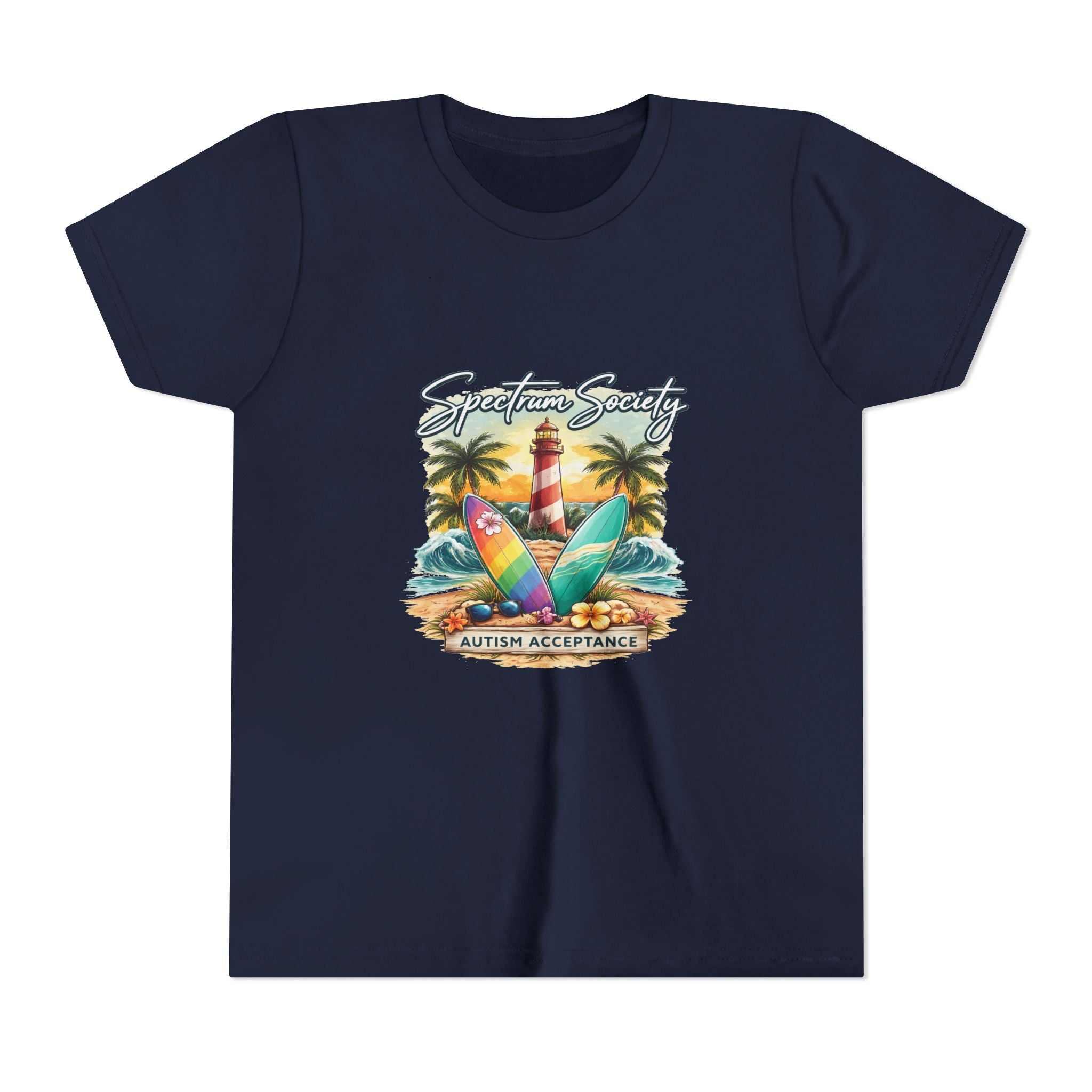 Youth Tee — 'Spectrum Society' Autism Acceptance Surfboard Design