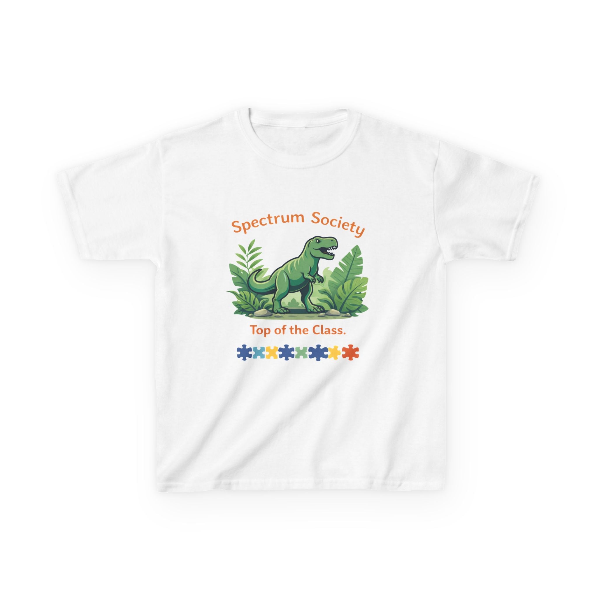 Spectrum Society Kids Tee — "Top of the Class" Dinosaur Autism Pride Shirt