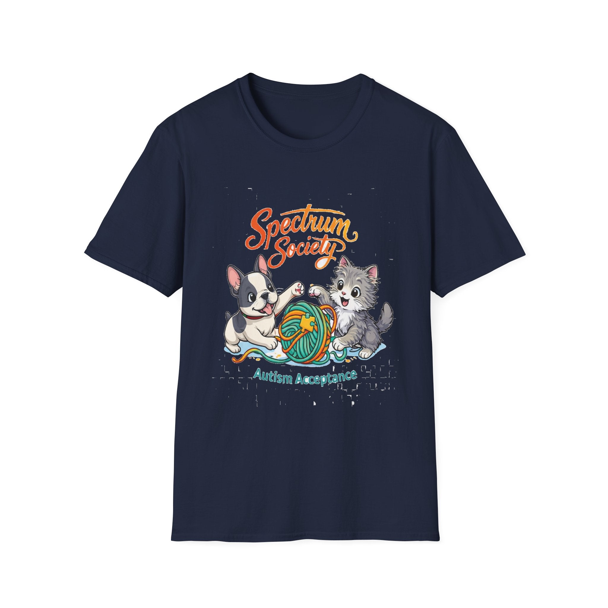 Autism Acceptance T-Shirt — 'Spectrum Society' Cute Cat & Dog Design