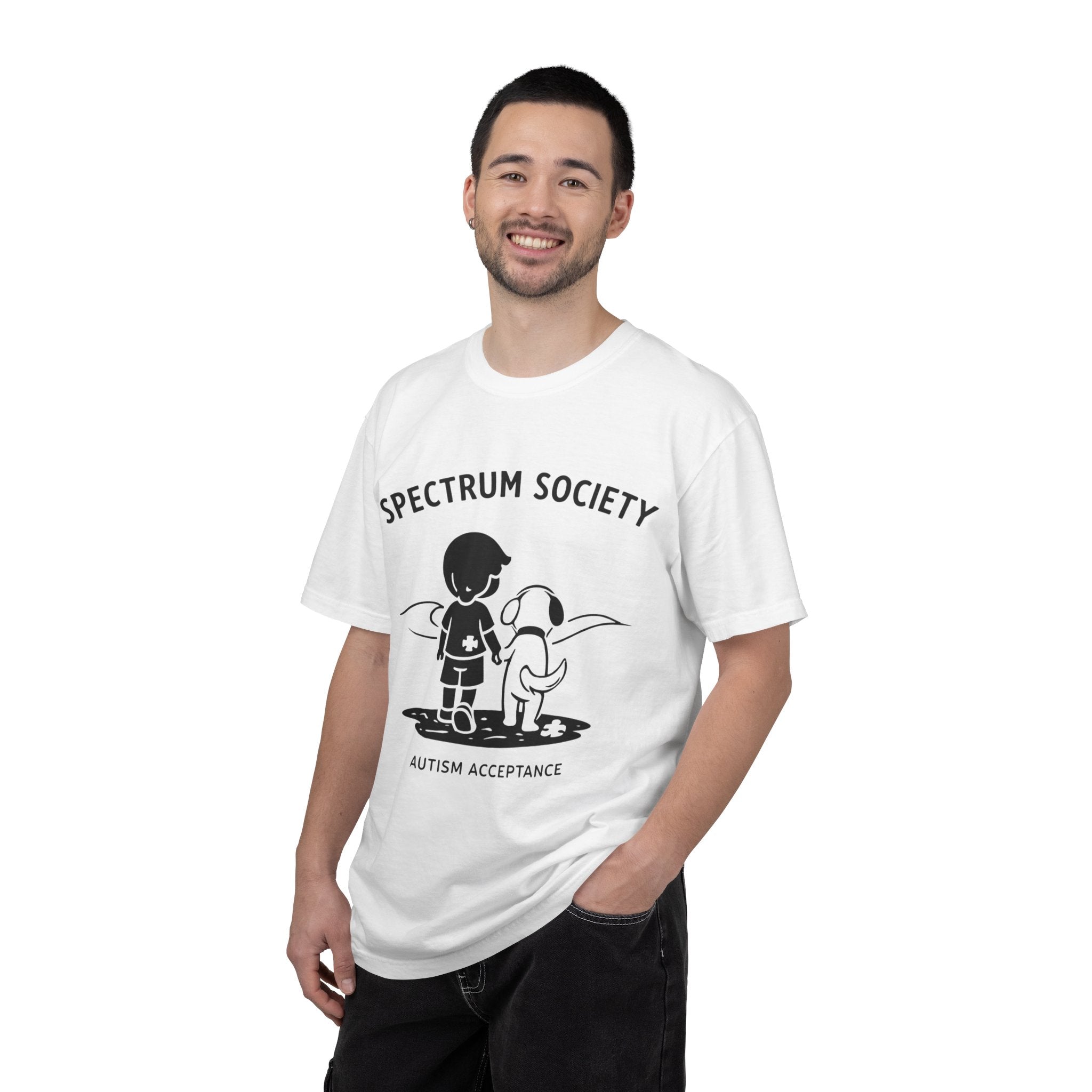 Spectrum Society T-Shirt — Autism Acceptance Tee with Child & Dog Graphic