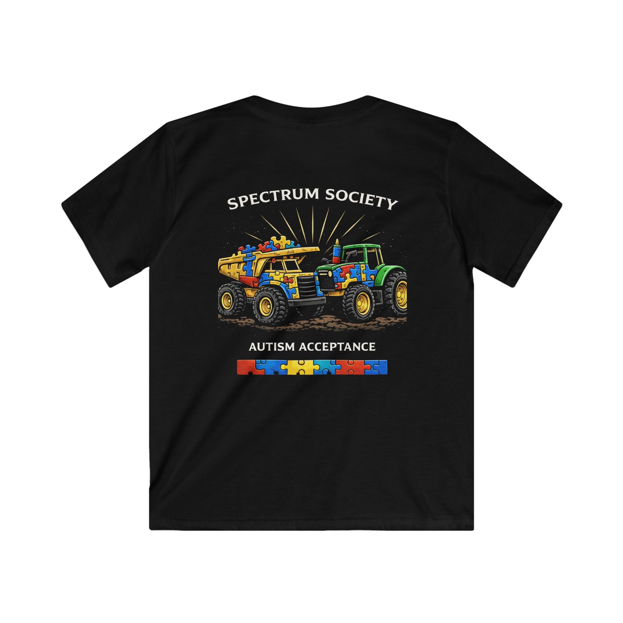 Kids Tractor T‑Shirt — Colorful Autism Awareness Puzzle Design