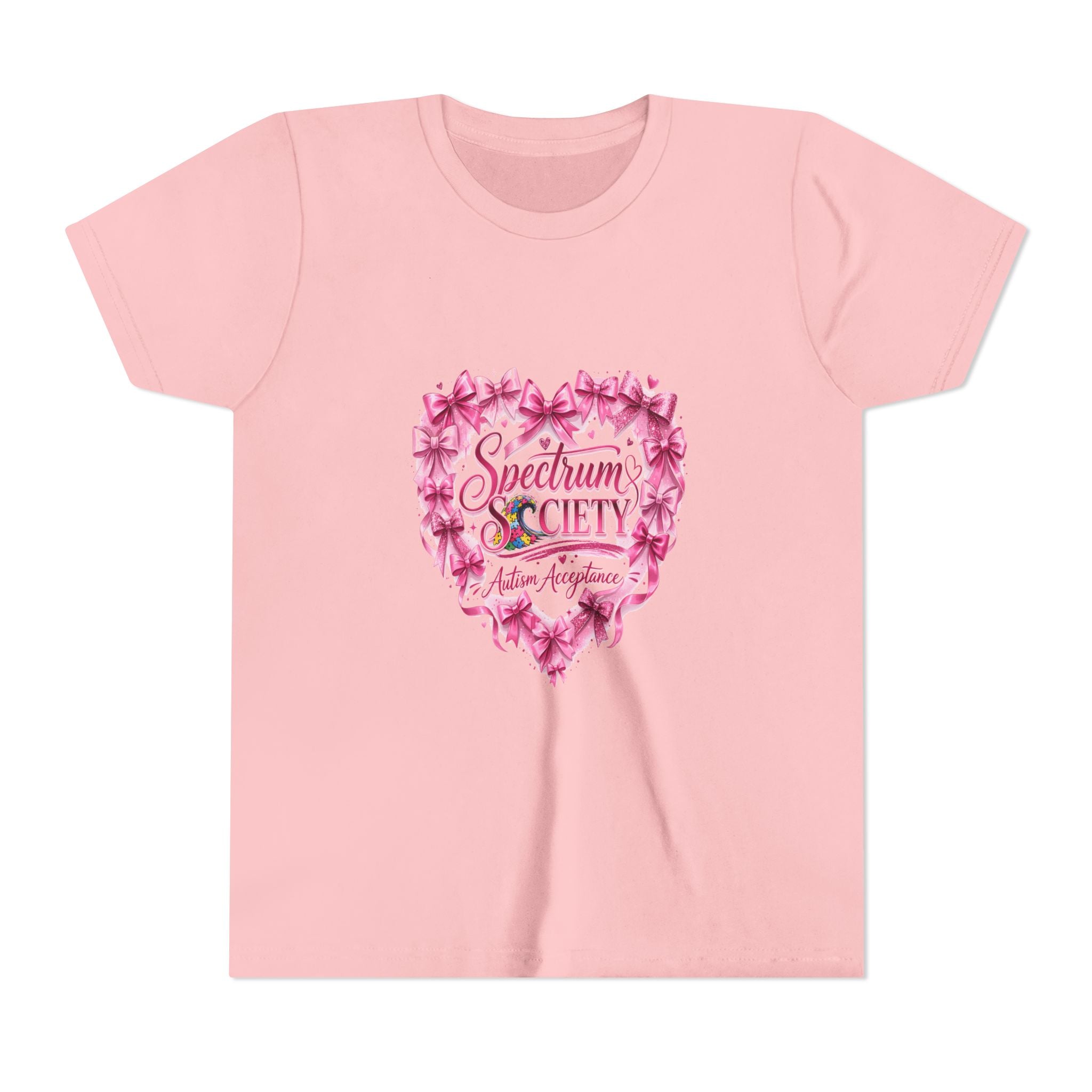 Youth Tee — "Spectrum Society" Pink Floral Heart Autism Awareness Shirt