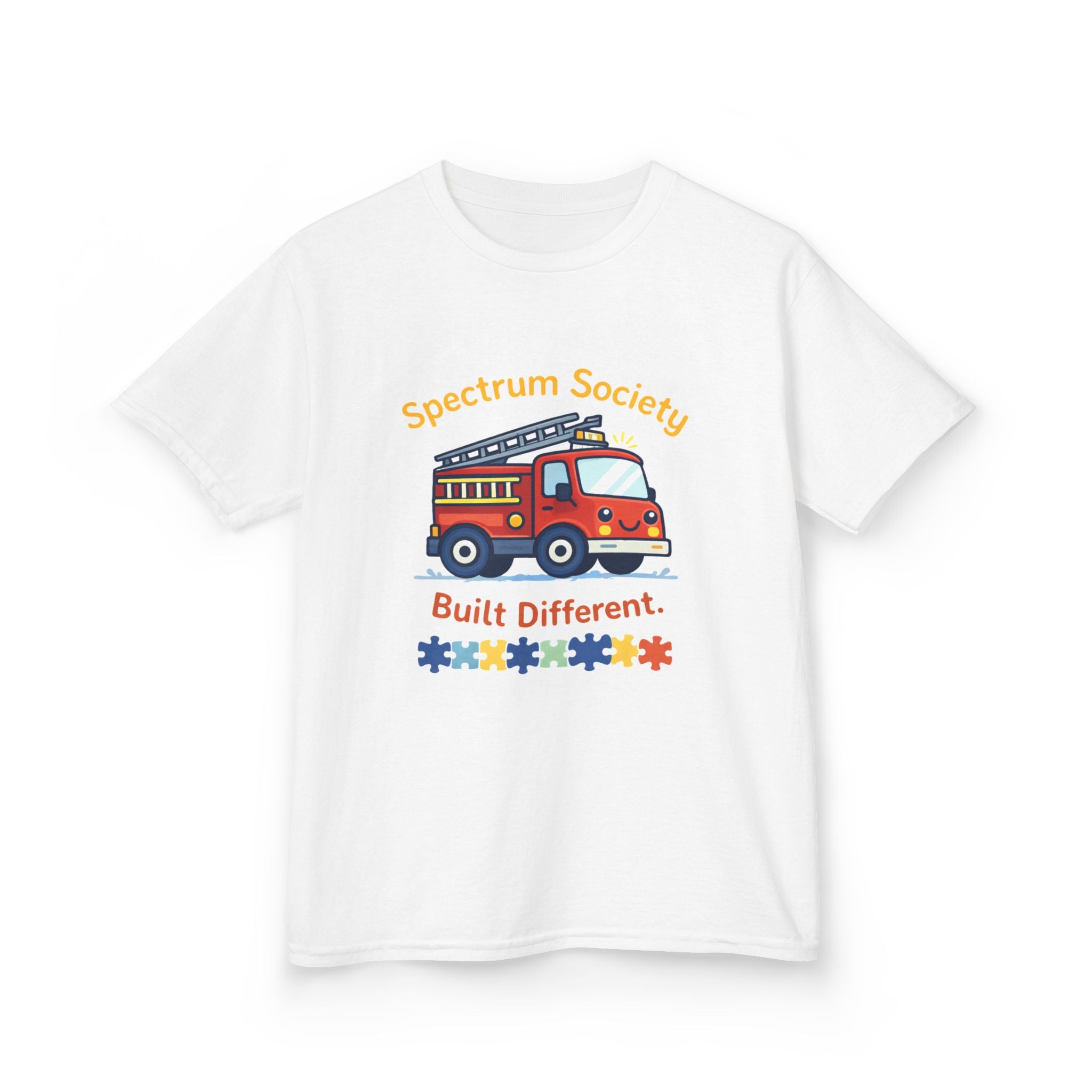 Kids T‑Shirt — "Spectrum Society: Built Different" Firetruck Graphic