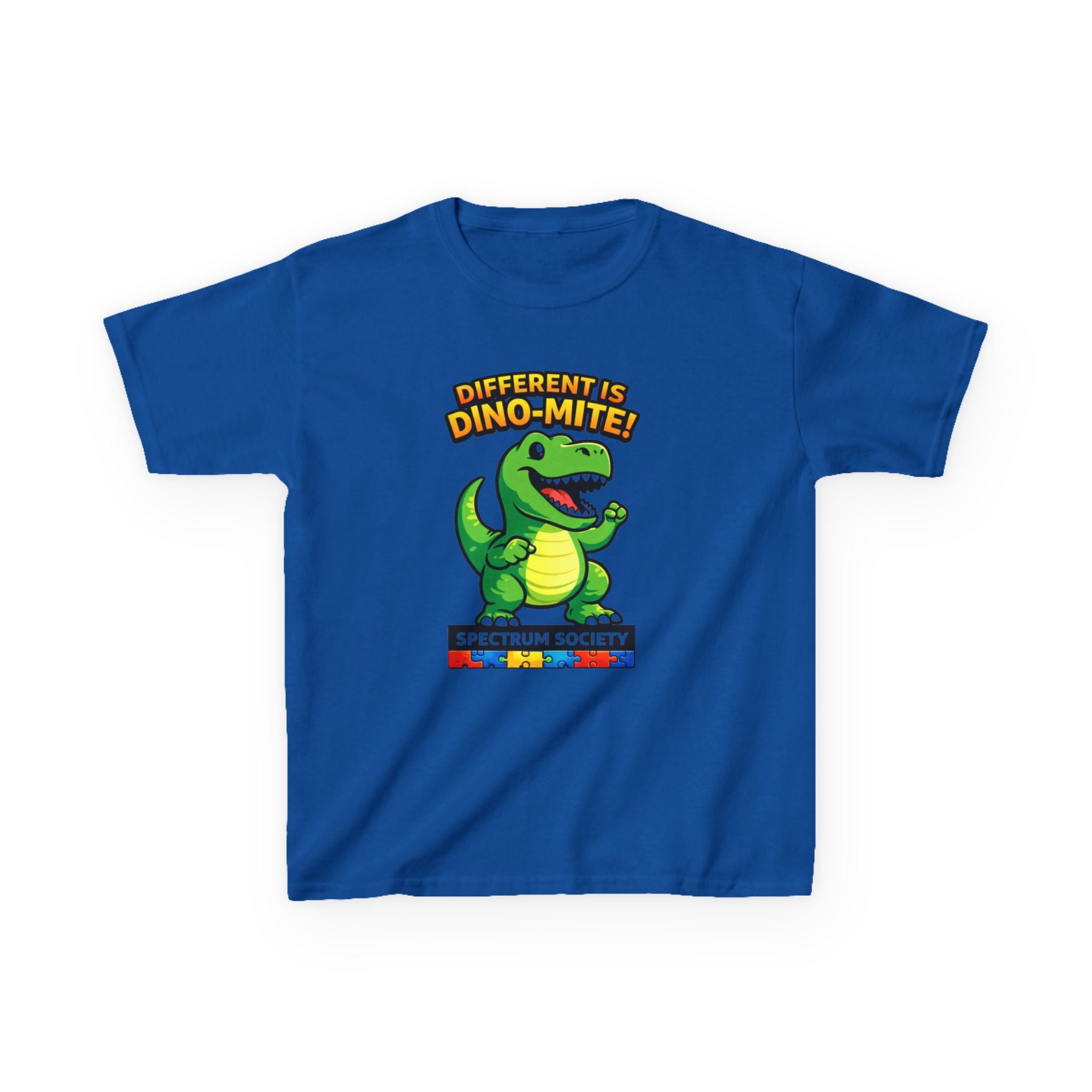 Kids T‑Shirt — “Different is Dino‑Mite!” Dinosaur Autism Awareness Tee