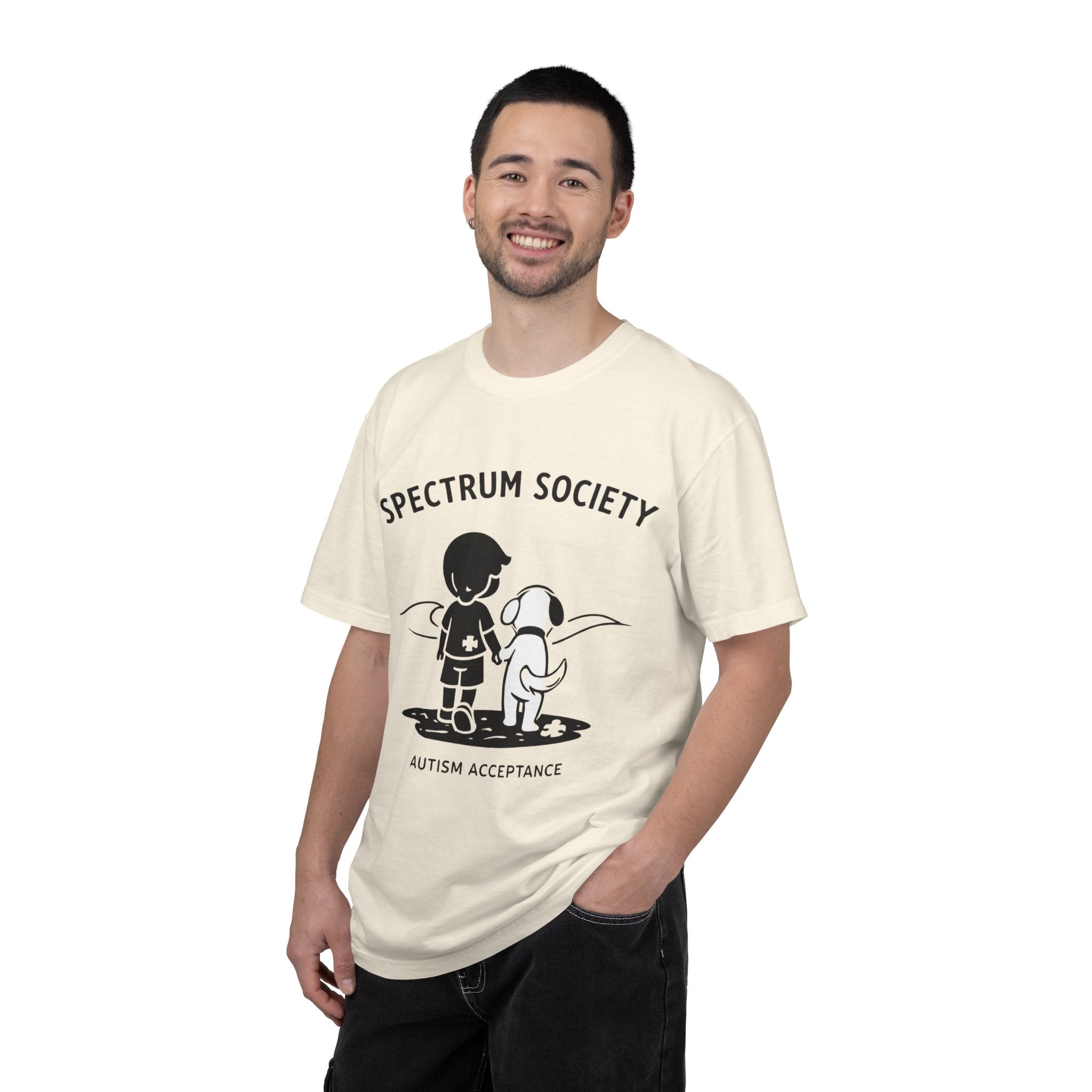 Spectrum Society T-Shirt — Autism Acceptance Tee with Child & Dog Graphic
