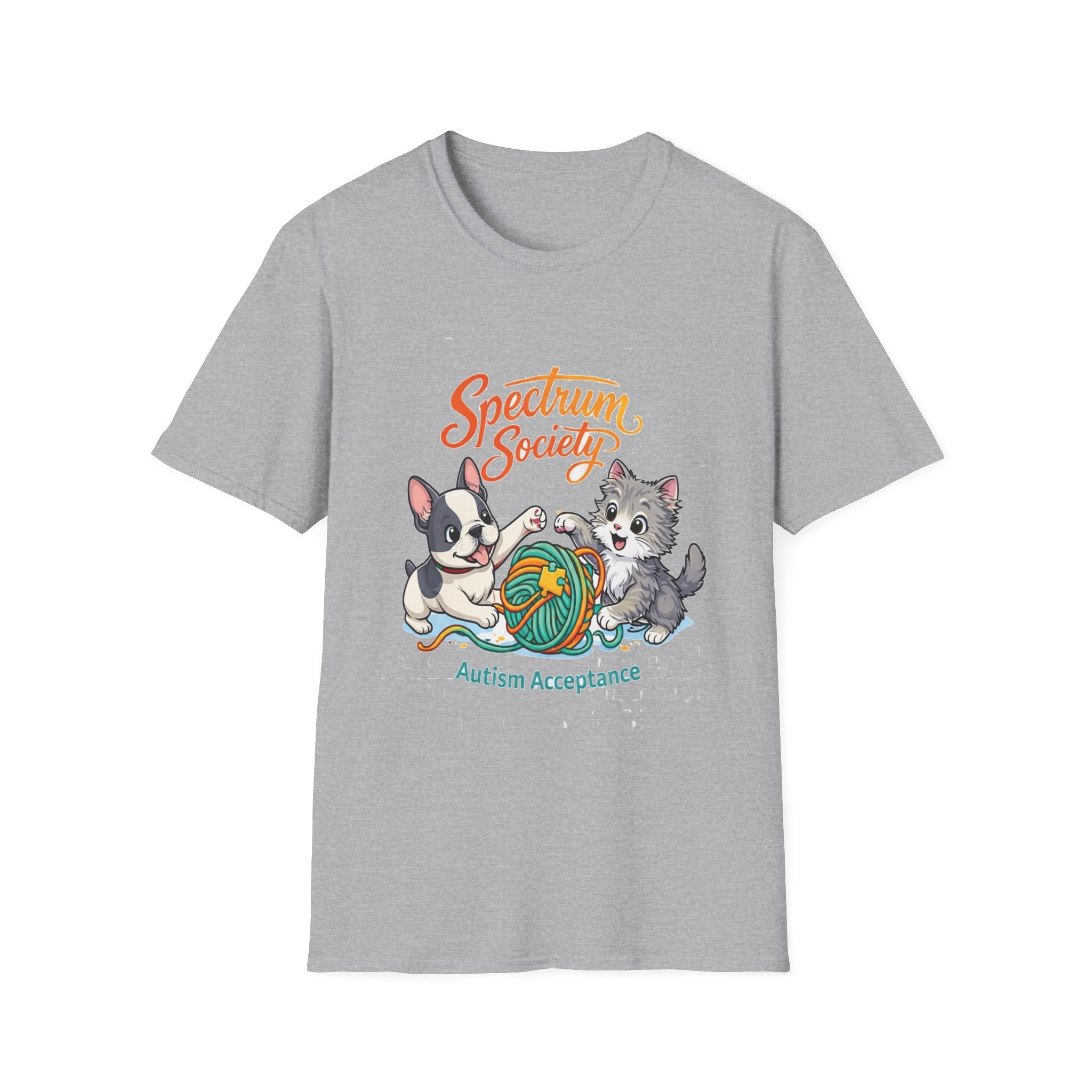 Autism Acceptance T-Shirt — 'Spectrum Society' Cute Cat & Dog Design