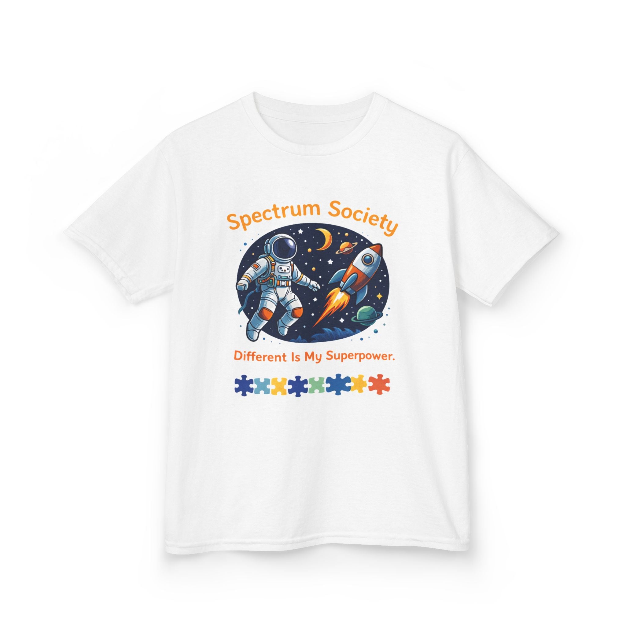 Kids Tee — "Spectrum Society: Different Is My Superpower" Space Astronaut Design