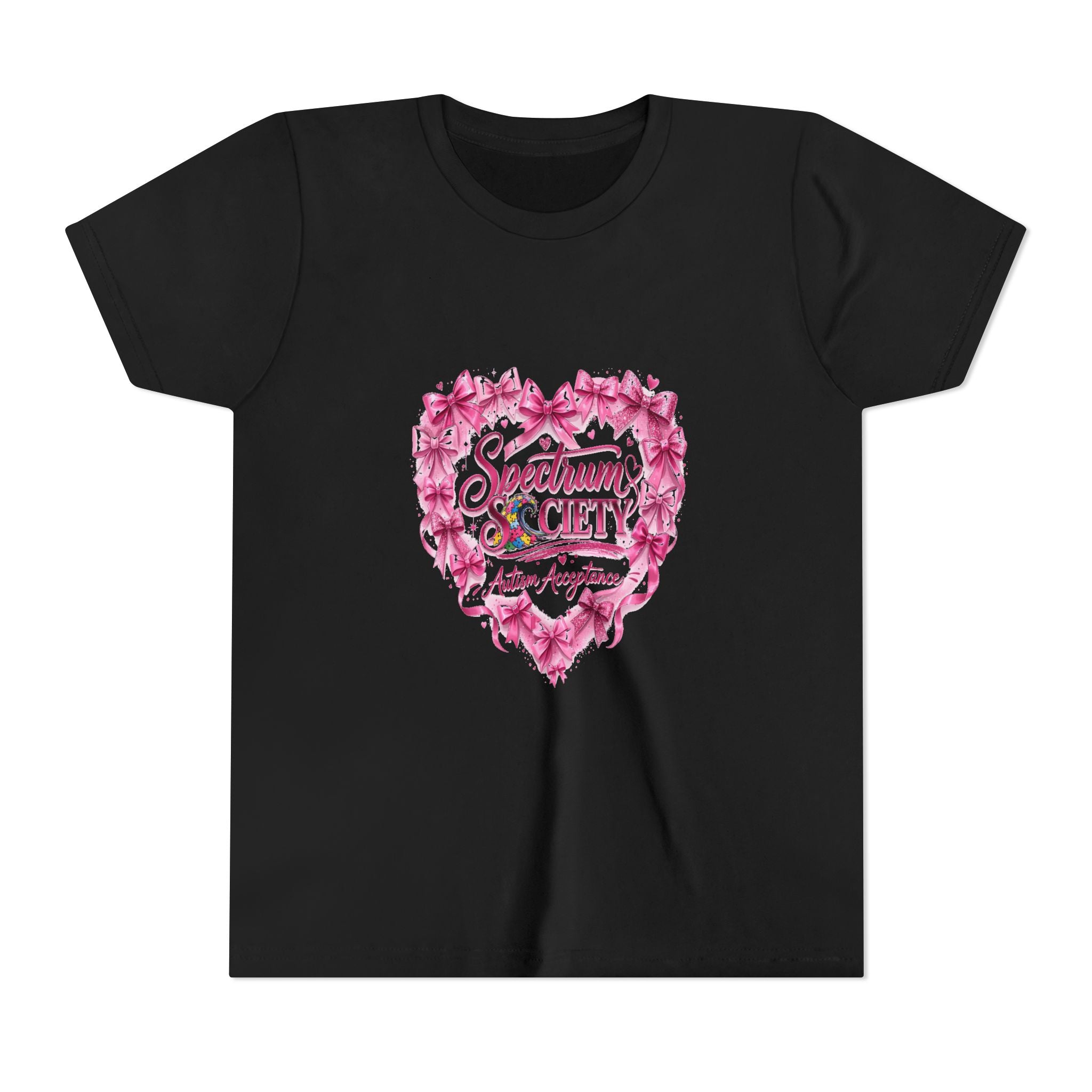 Youth Tee — "Spectrum Society" Pink Floral Heart Autism Awareness Shirt