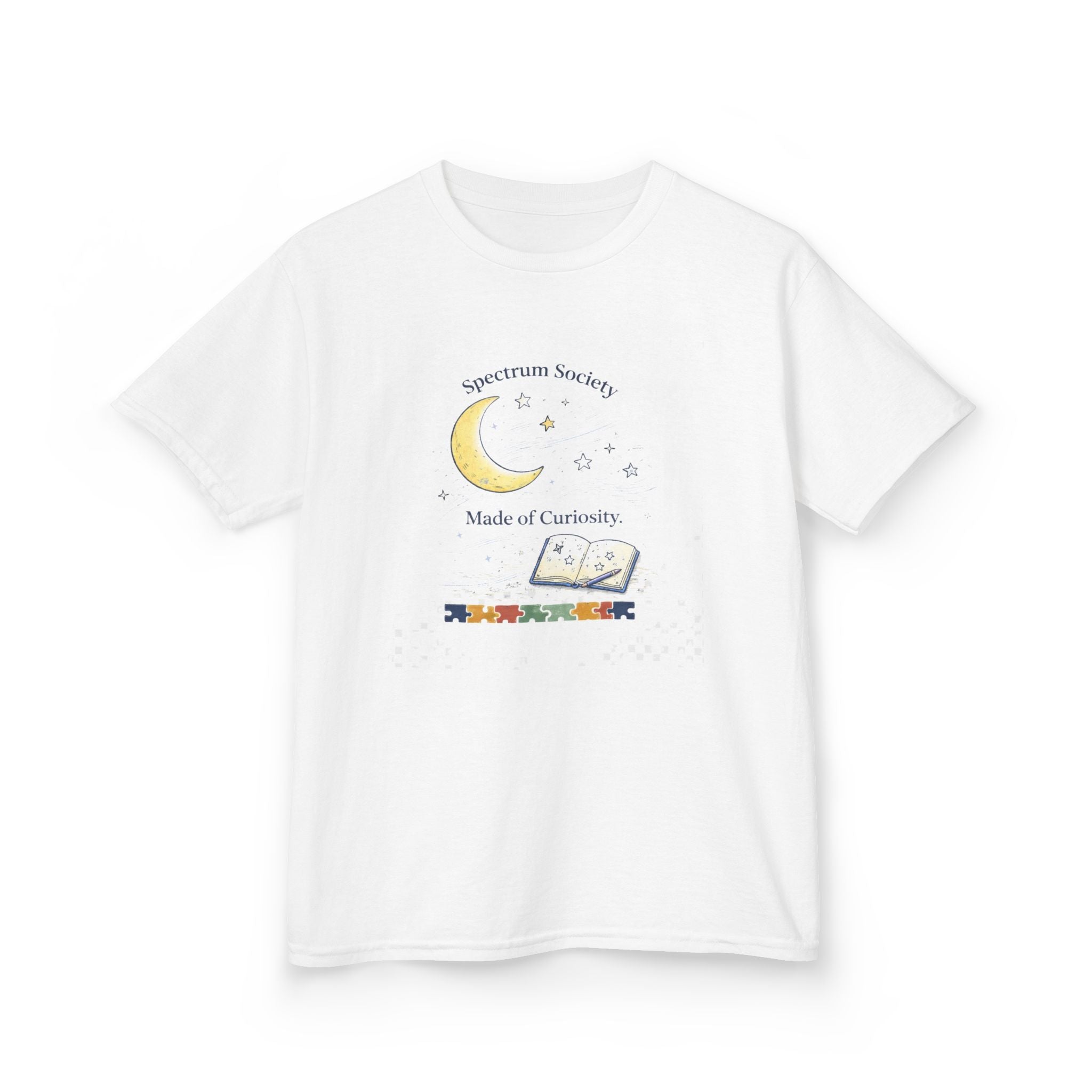 Kids Moon & Paintbook T‑Shirt — 'Spectrum Seeking, Made of Stardust'
