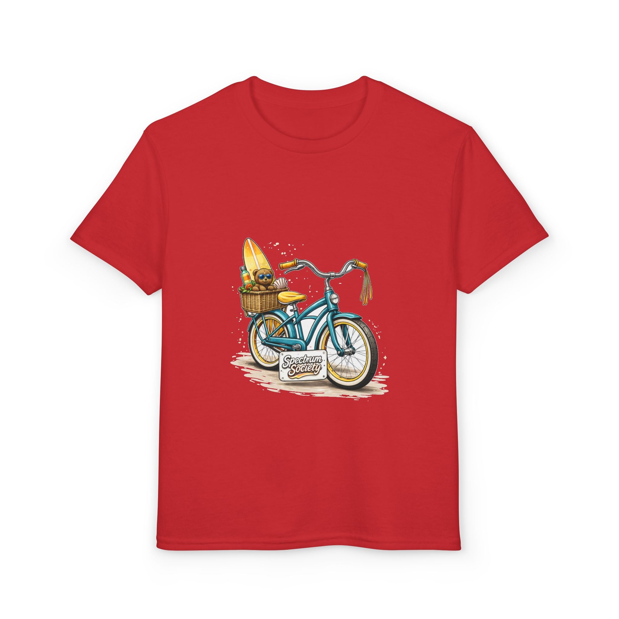 Kids Surfboard Bike T-Shirt – Cute Beach Cruiser Graphic for Youth