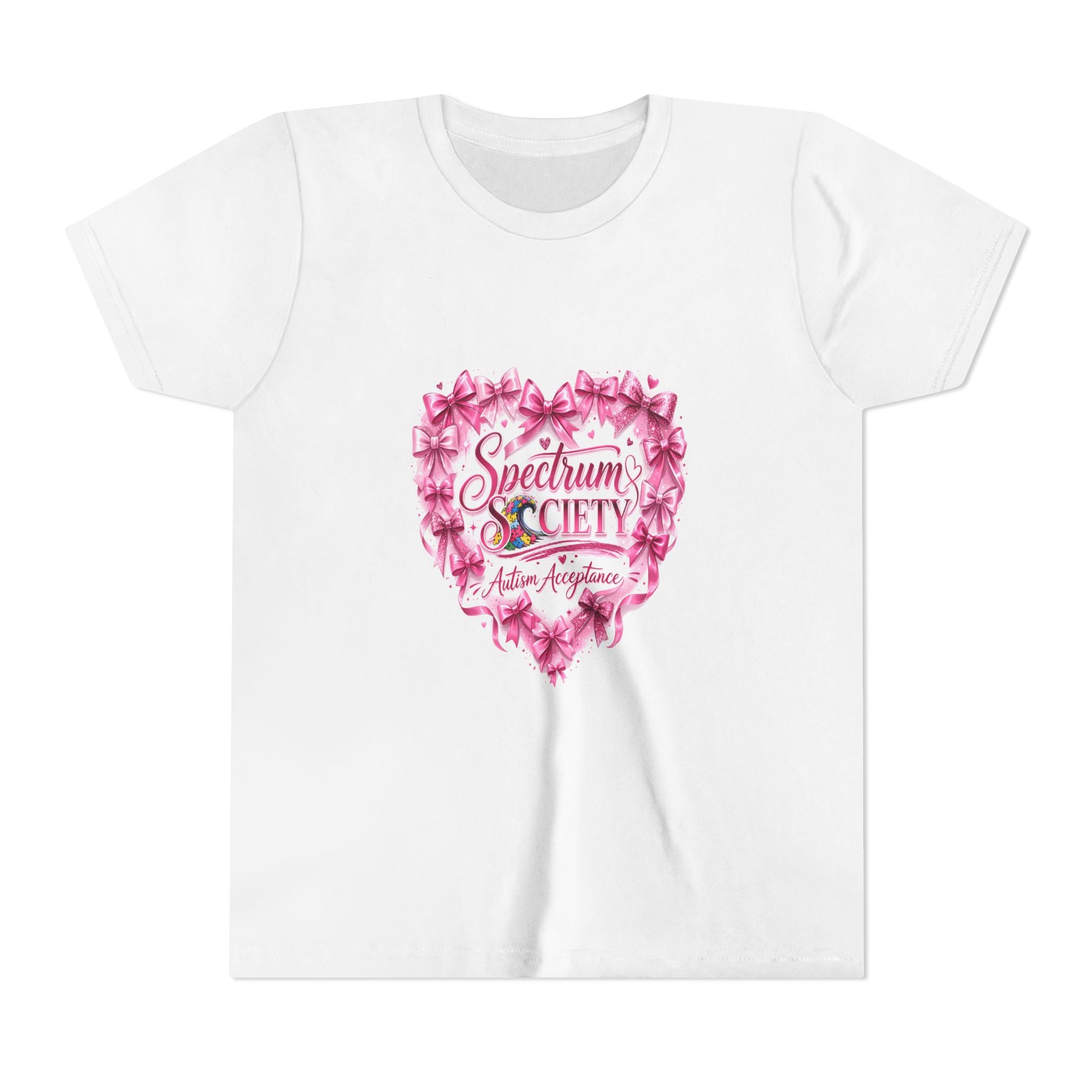 Youth Tee — "Spectrum Society" Pink Floral Heart Autism Awareness Shirt