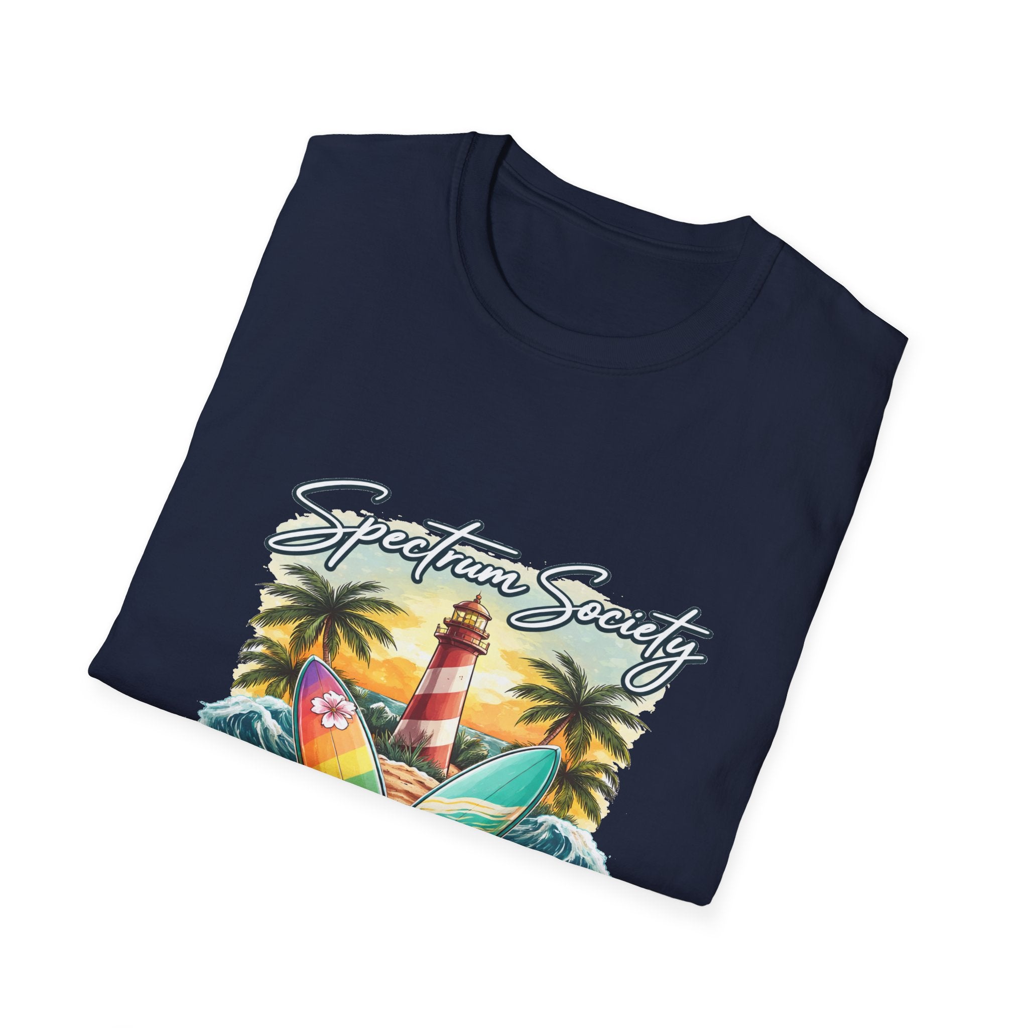 Autism Acceptance Surf Tee — Lighthouse & Surfboards Beach Graphic T-Shirt